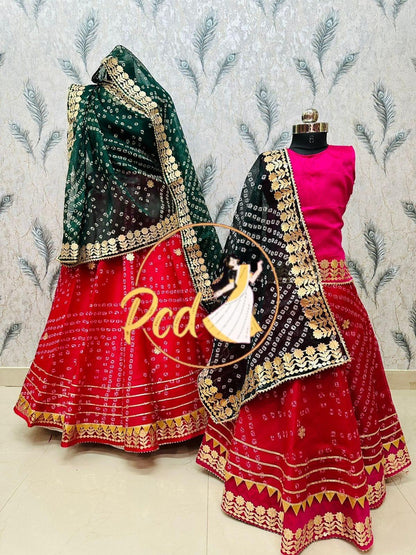 Rajasthani Traditional Combo Mother daughter Bhandhej Kotta Doriya Lehenga Chunni - Anant Exports