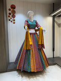 Festive kali pattern chaniya choli in mustard

