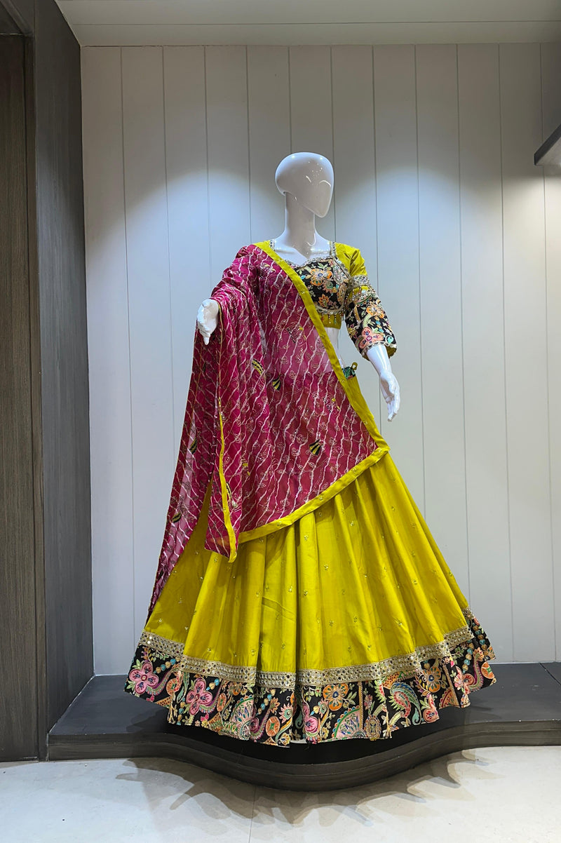 Navratri special yellow lehenga with border

