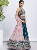 Teal Georgette Sequins and Thread Embroidery Lehenga Choli & Dupatta