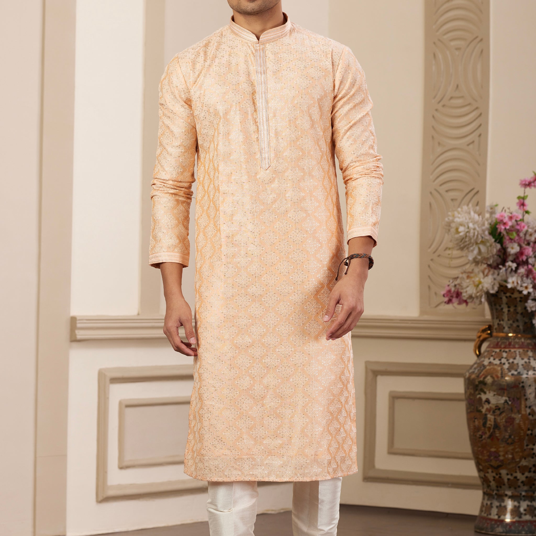 Peach pastel kurta set for men