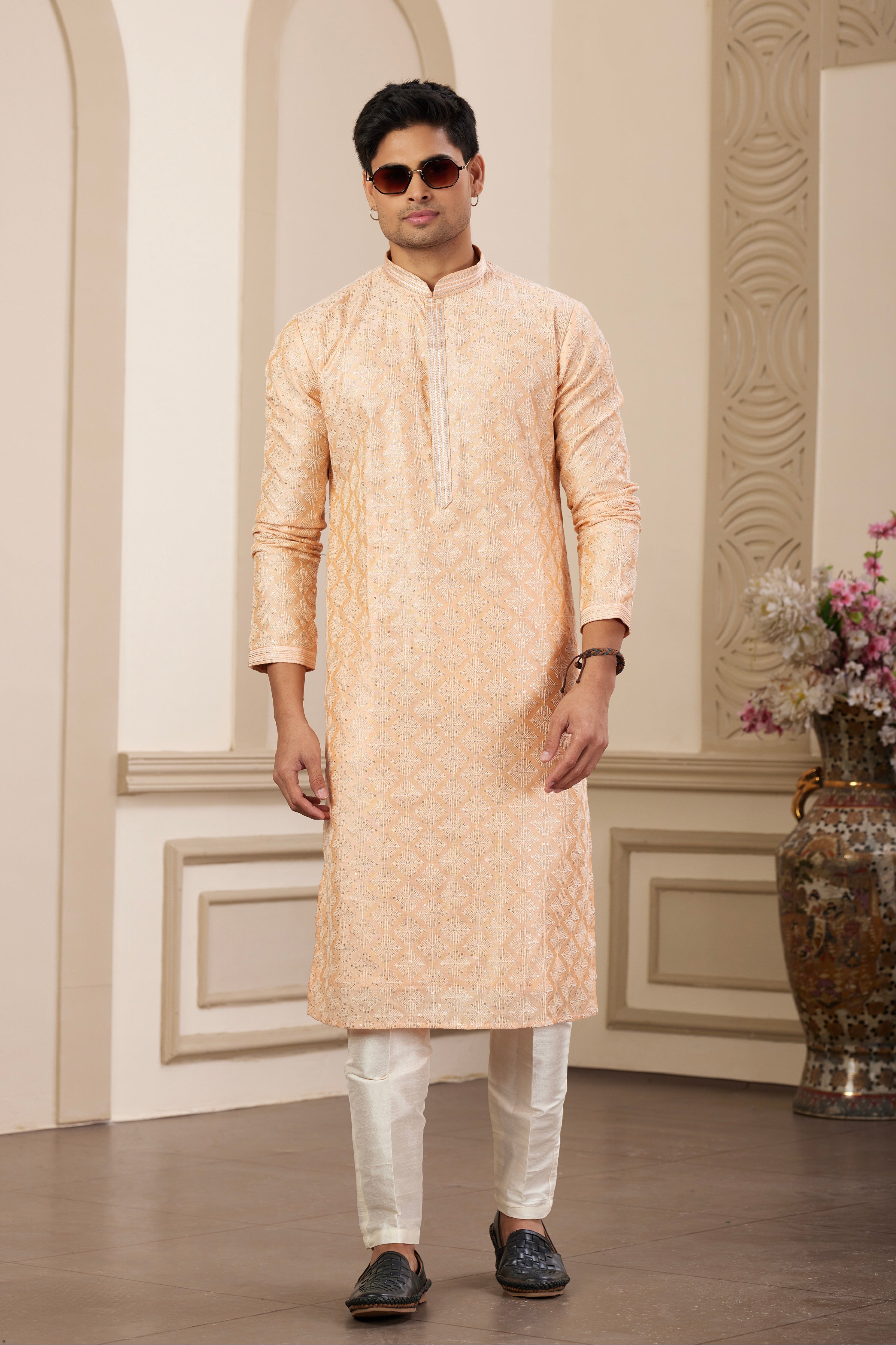 Peach pastel kurta set for men