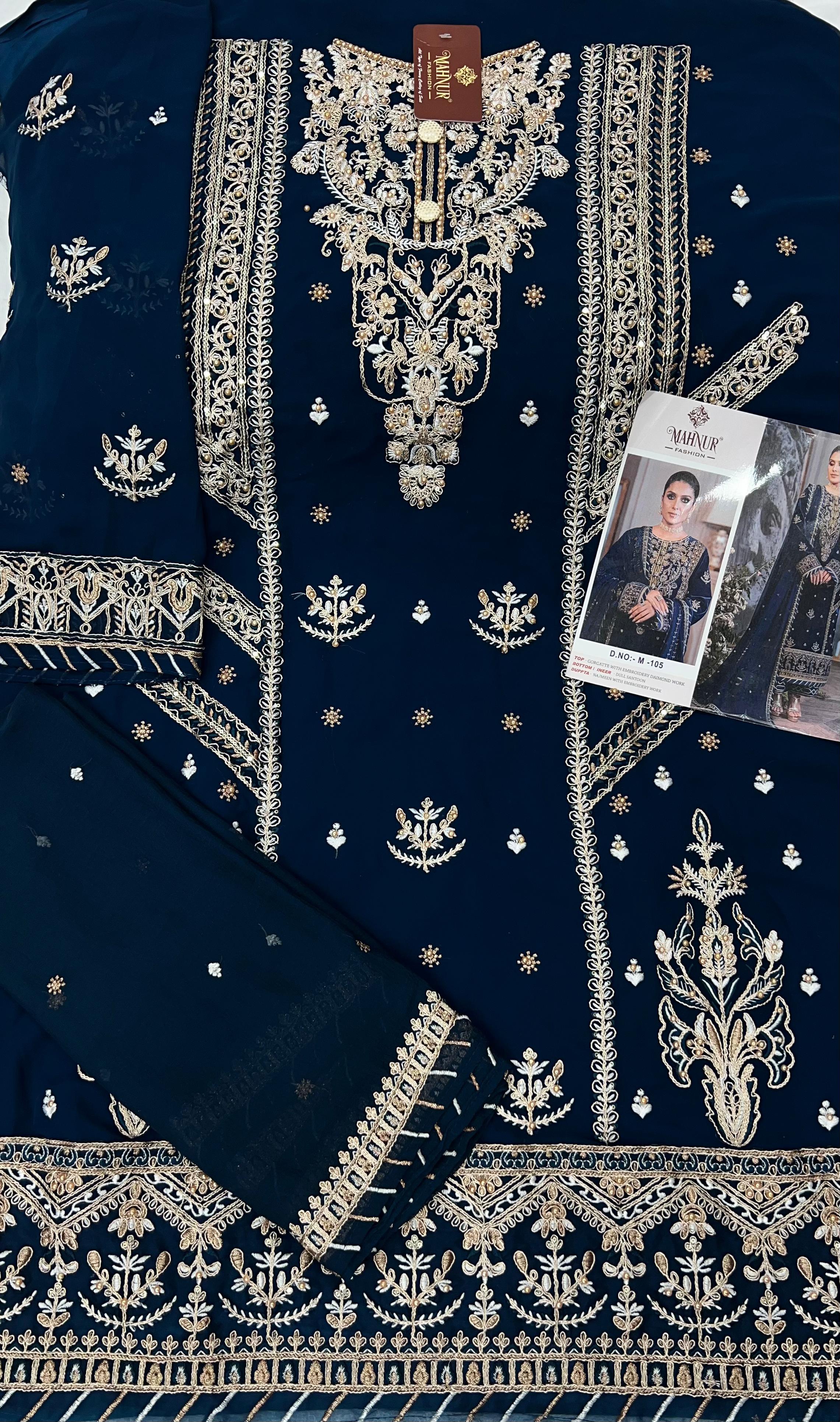 Mahnur Designer Pakistani Bridal Wear Heavy Georgette Salwar Suit D.No.M-105