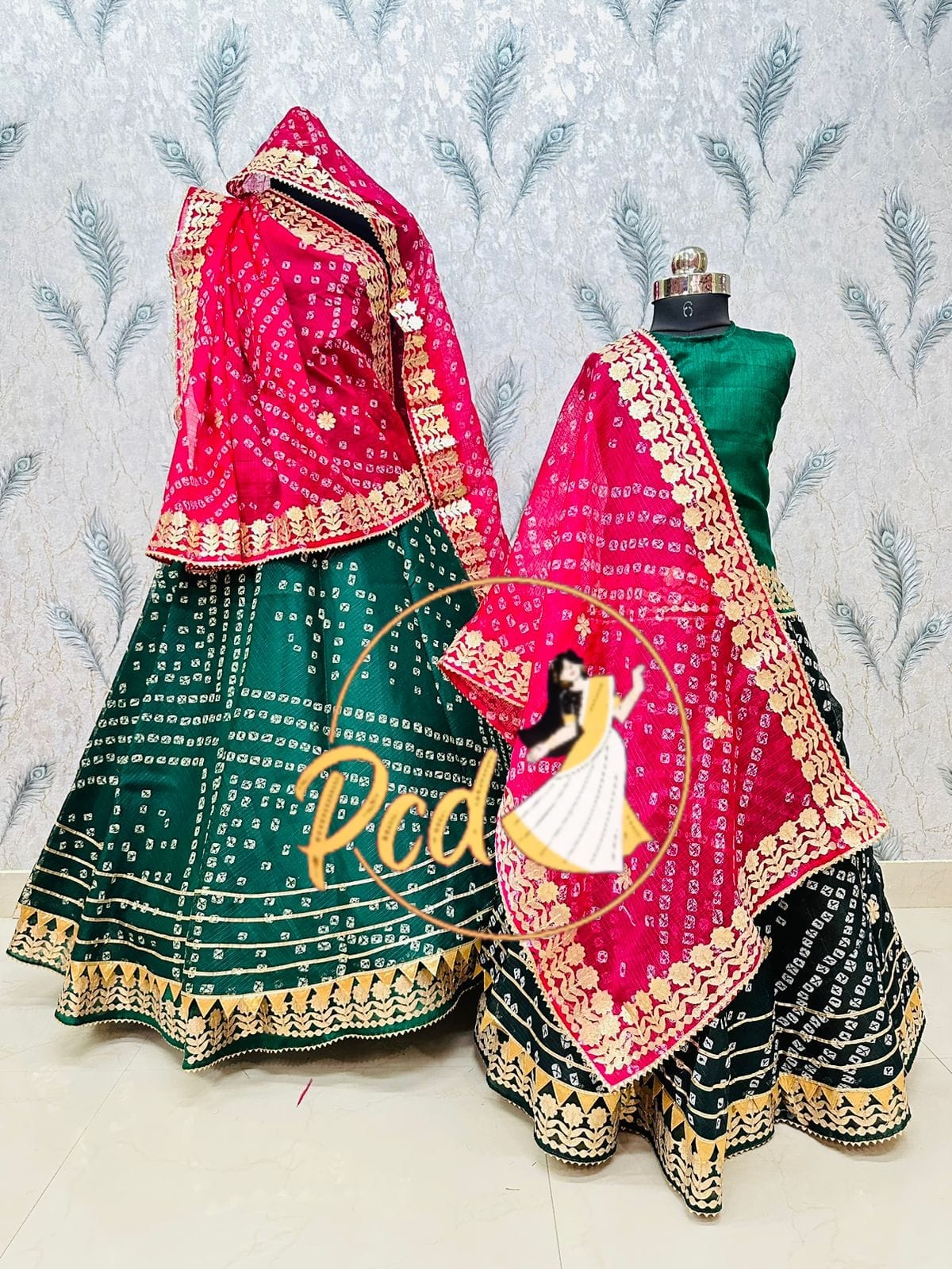 Rajasthani Traditional Combo Mother daughter Bhandhej Kotta Doriya Lehenga Chunni