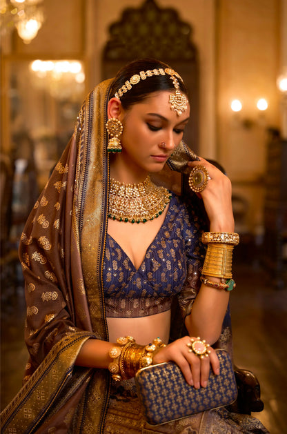 Exquisite Rajwadi Silk Wedding Lehenga Choli with Mirror Work