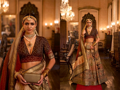Exquisite Rajwadi Silk Wedding Lehenga Choli with Mirror Work