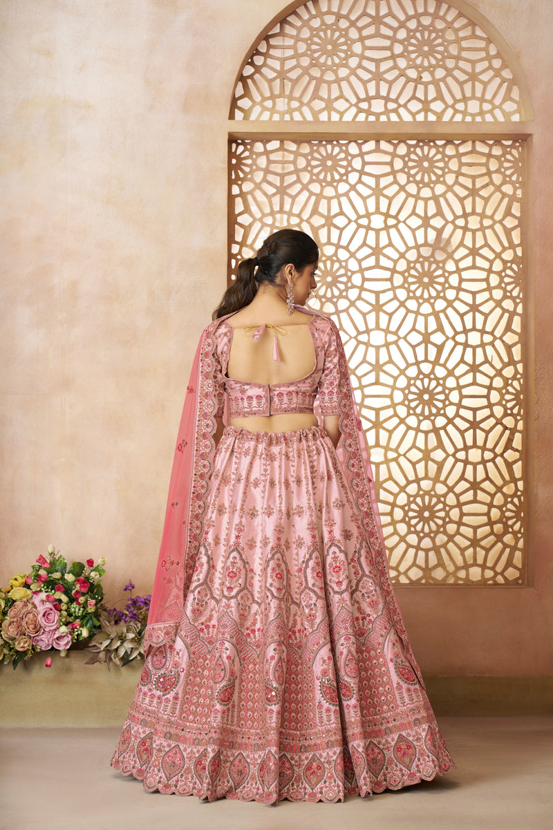 Elegant pink silk lehenga choli with dupatta