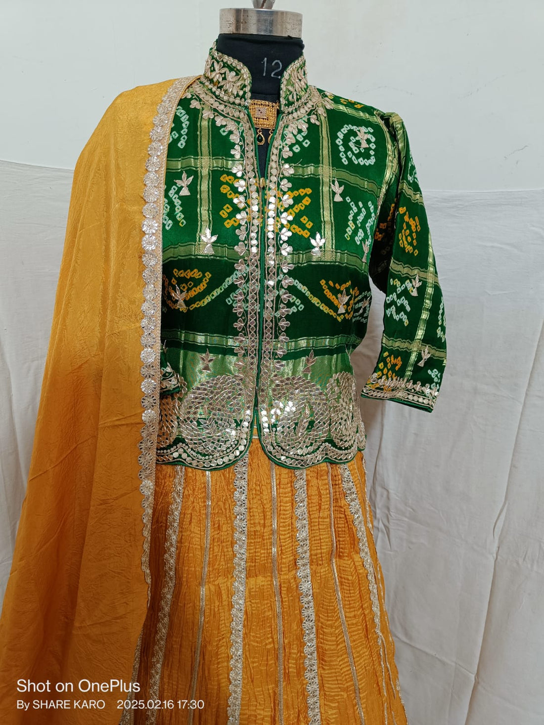 Yellow &amp; Green Pure Upada Crush Gajji Silk Gharchola Rajsthani Lehenga Choli 