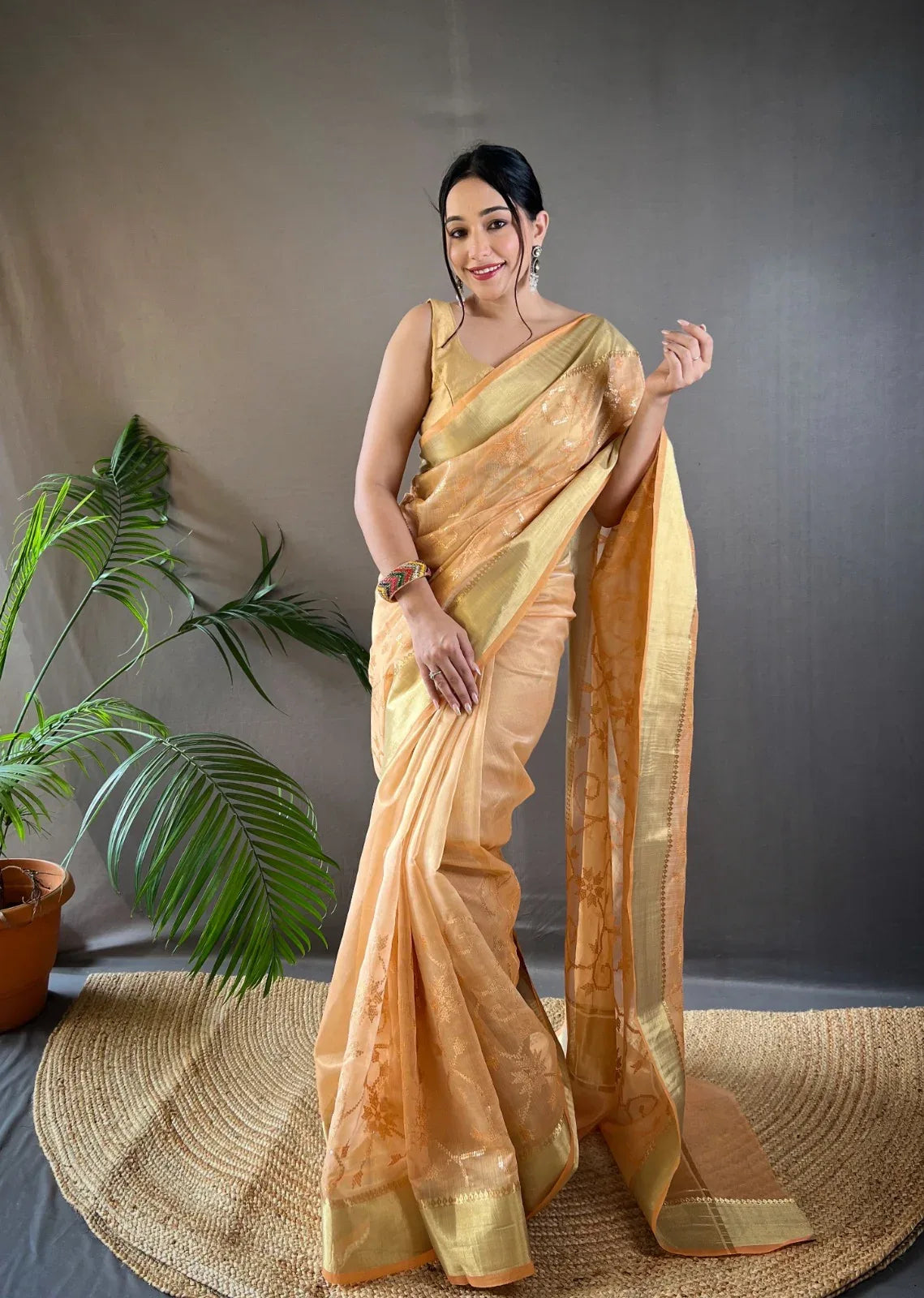 Beautiful Party Wear Zari Tissue With Sequen Work Saree - Anant Exports