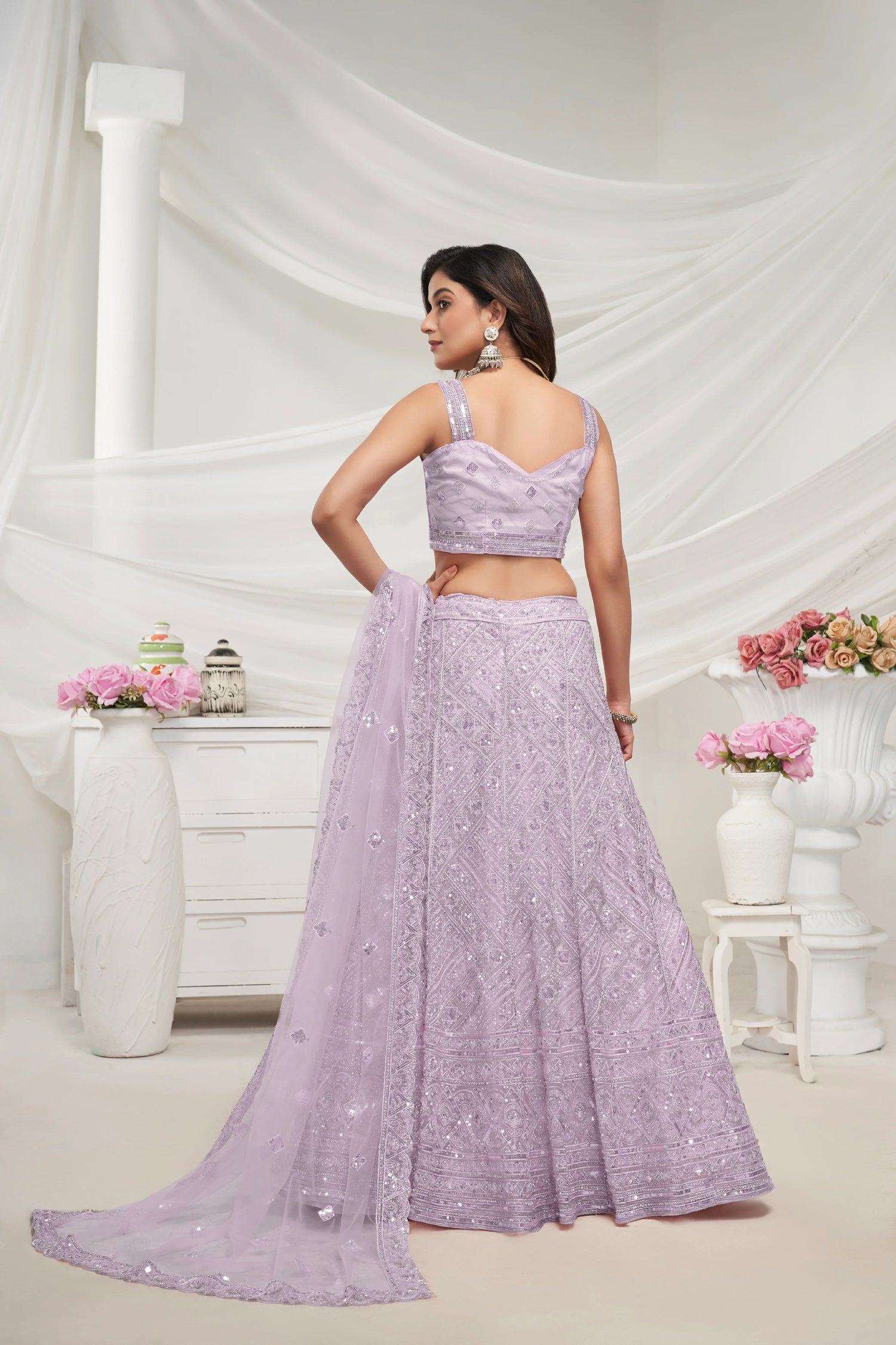 Mauve Net Lehenga with Sequin &amp; Cut Dana - Bridal Ensemble
