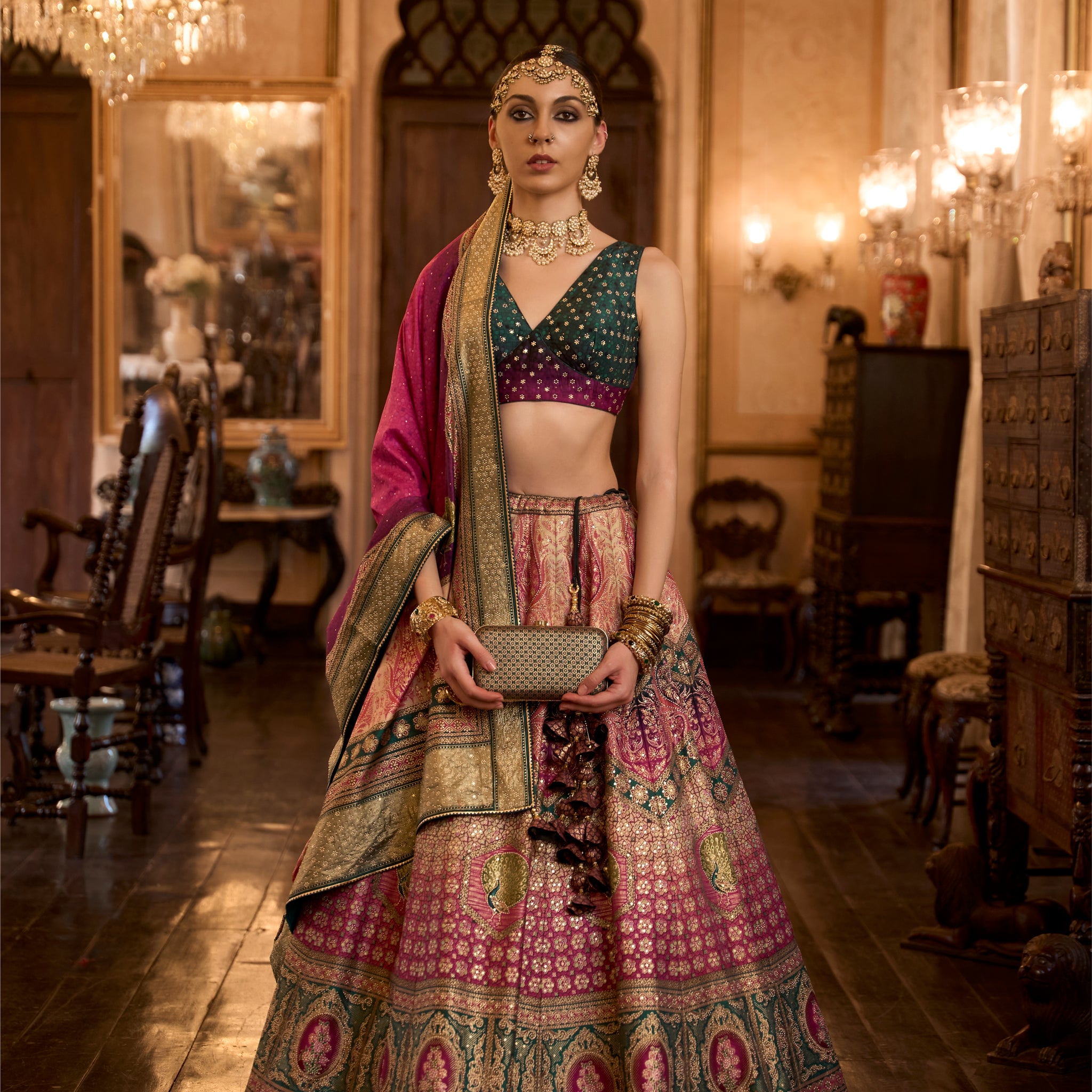 Glamorous Wedding Lehenga Choli with Elegant Mirror Embellishments