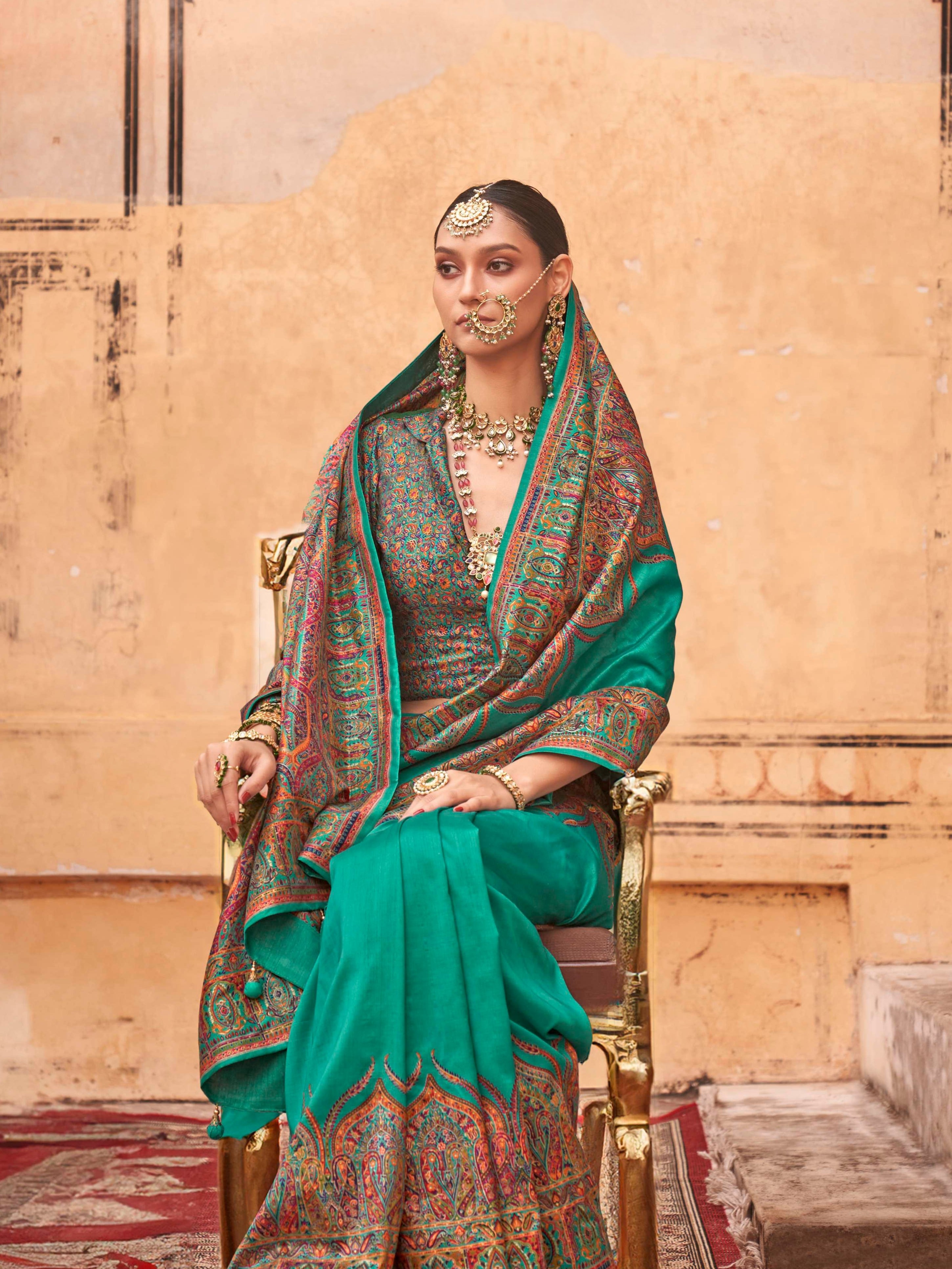 Green &amp; Red Patola Silk Saree