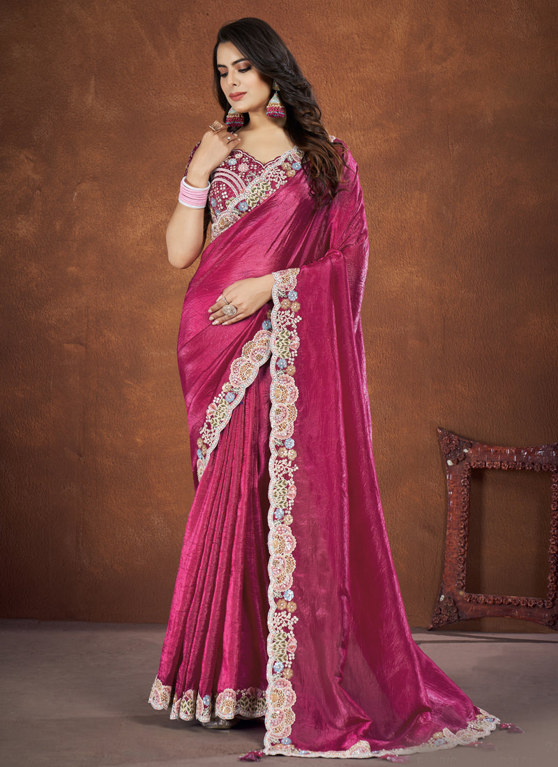 Beautiful Designer Festive Wear Heavy Banarasi Crush Silk Saree