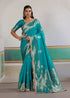 Cyan Bue Woven Banarasi Satin Silk Saree Japan Satin Saree Anant Tex Exports Pvt.Ltd..