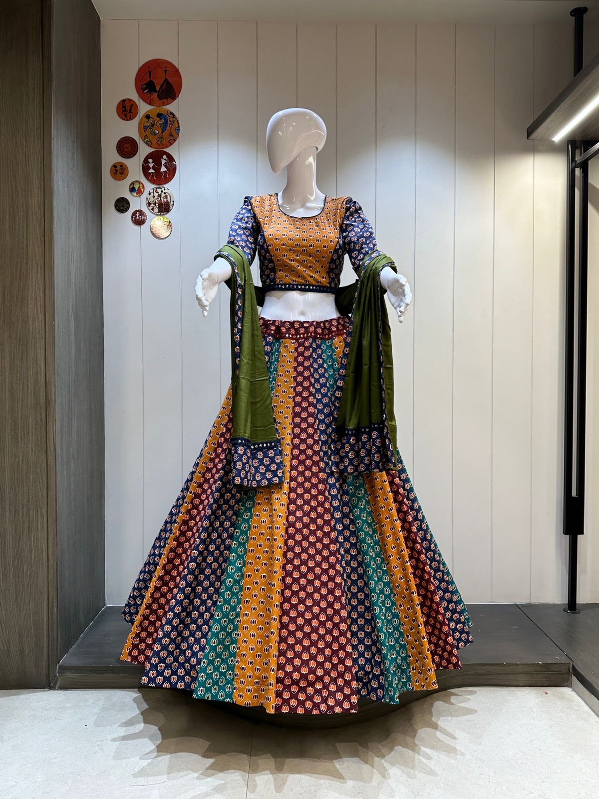 Multi-color lehenga choli with green dupatta

