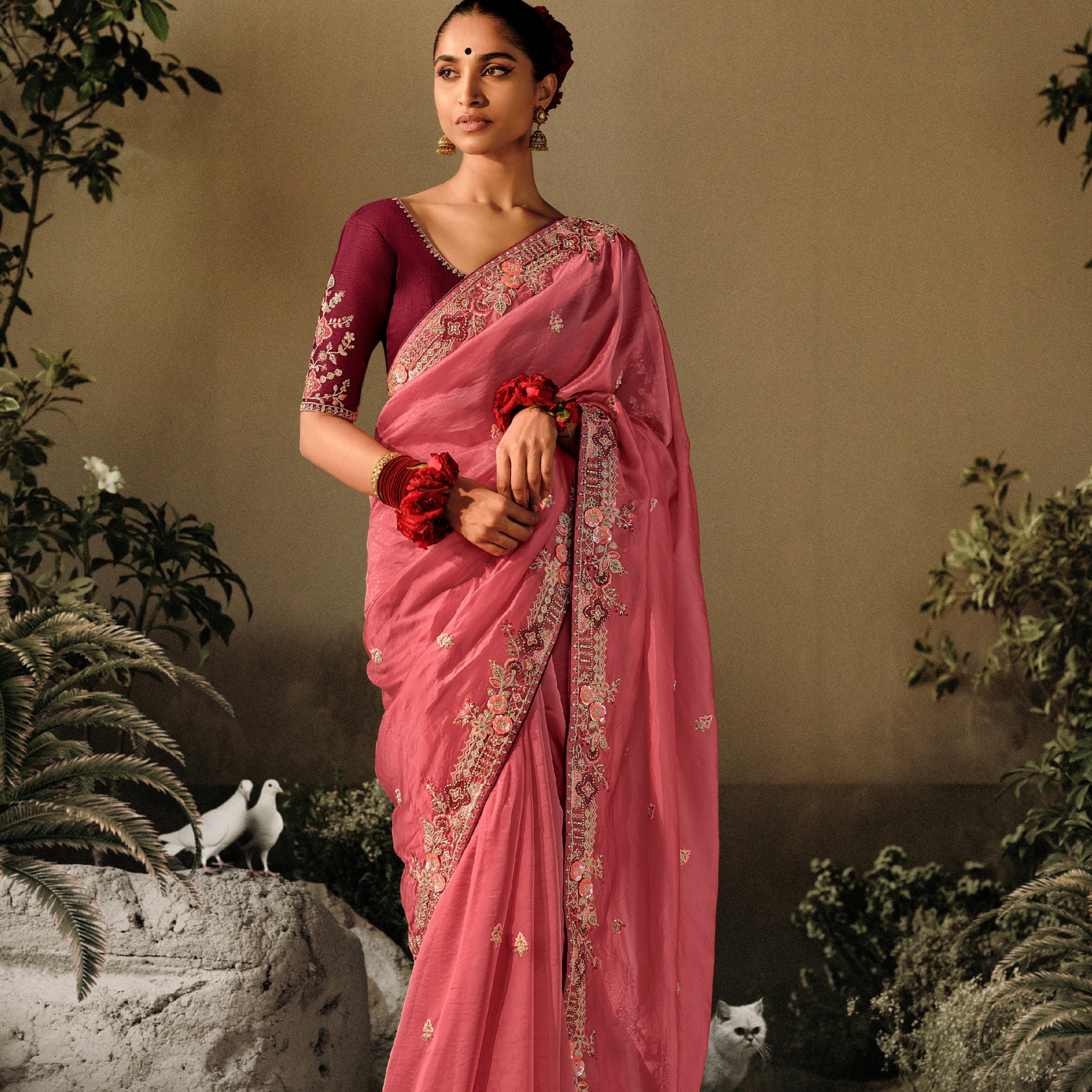 Red Bridal Saree with Heavy Embroidery and Stones