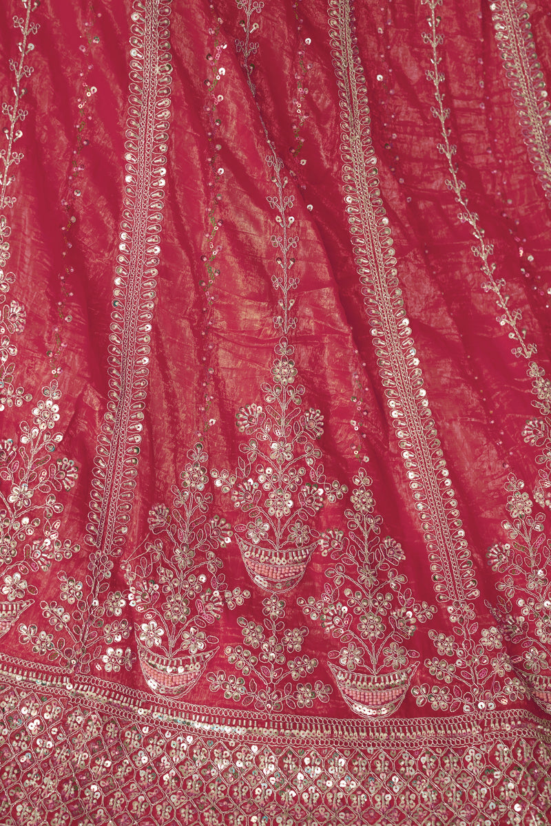 4-meter flared pink lehenga with zari and sequins for wedding

