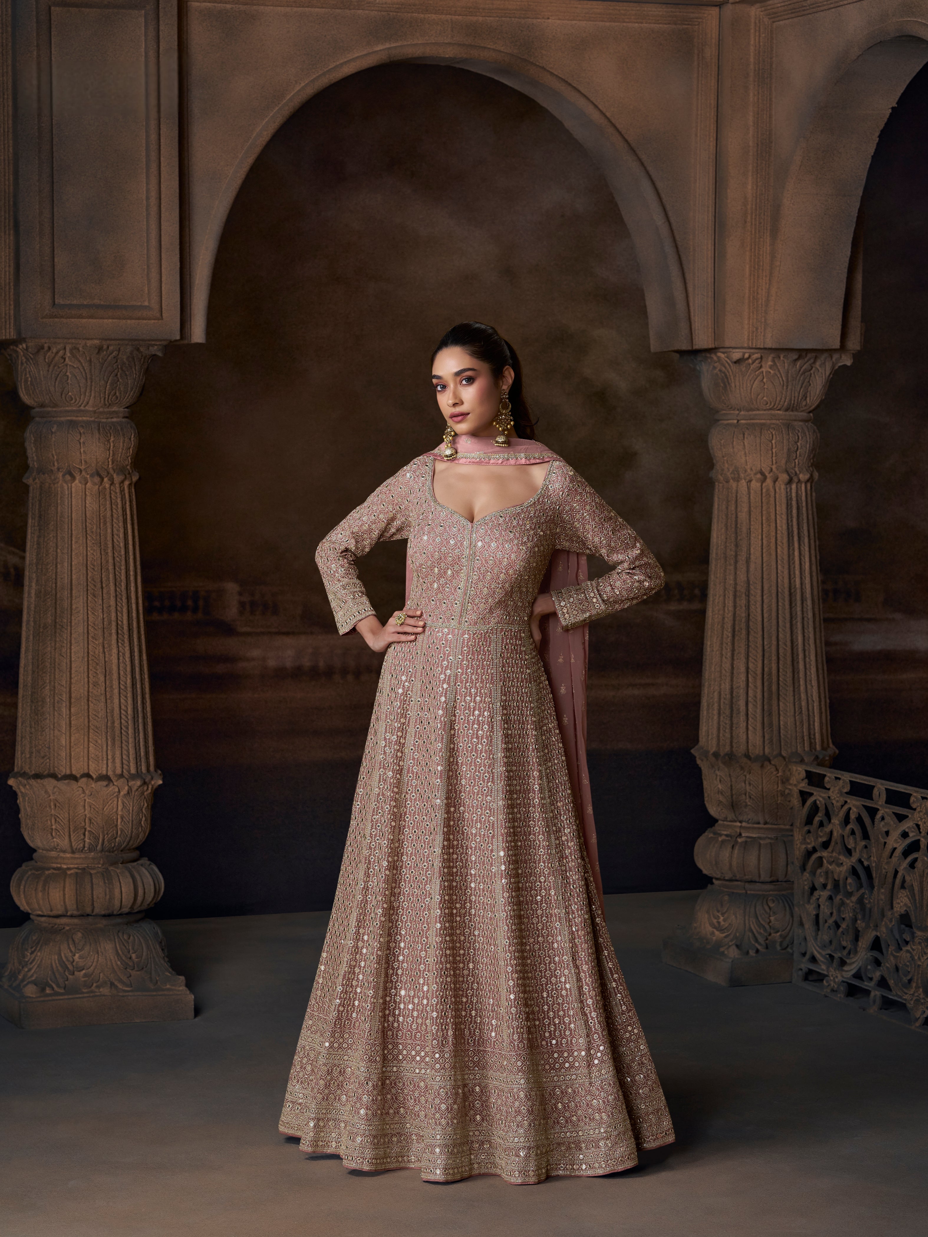 Blush Pink Heavy Embroidered Anarkali Suit