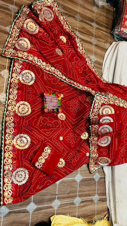 Rajasthani Traditional Bandhini Gotta Patti Lehenga Choli - Anant Exports