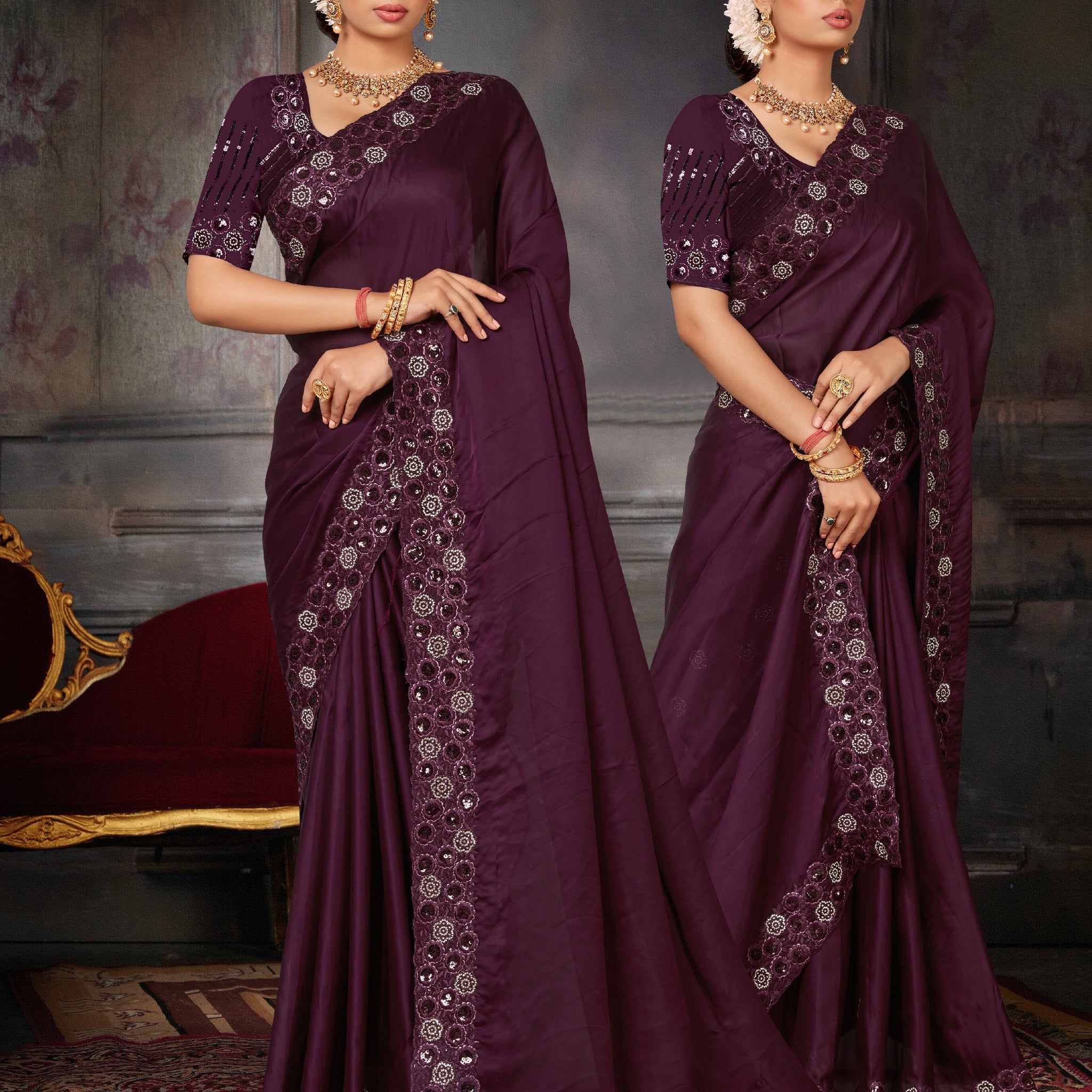 Beautiful Designer Party Wear Georgette With Heavy Sequins Embroidery Saree