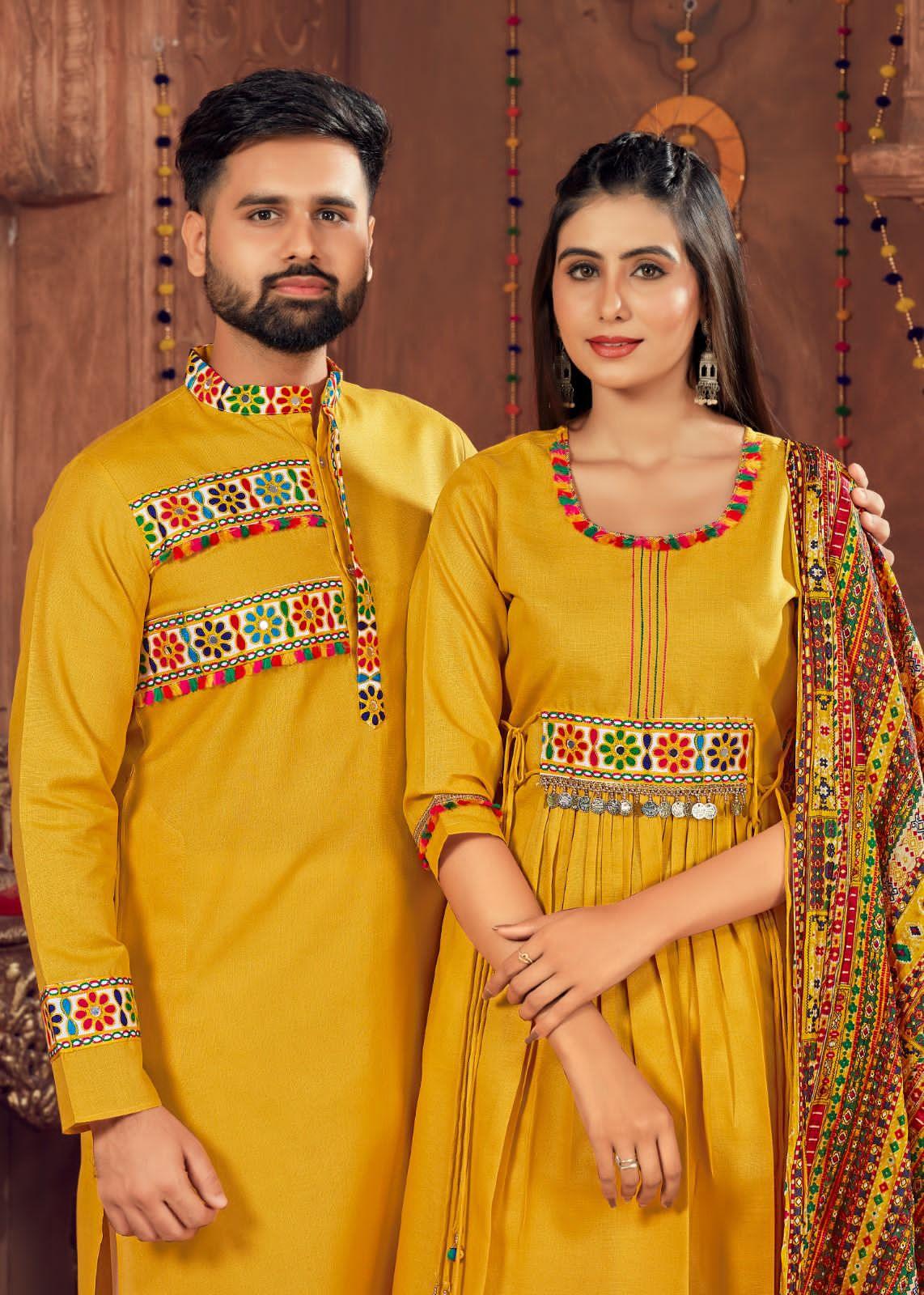 Navratri Special Couple combo of Kurta with Pajama &amp; Kurti with Pants &amp; Dupatta Dress - Anant Exports