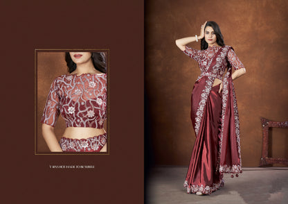 Beautiful Designer Festive Wear Heavy Crepe Satin Silk Saree