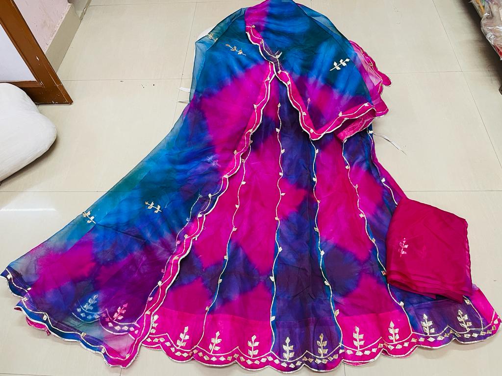 Rajsthani Traditional Rajputi Pure Organza Butti Work Lehenga Choli