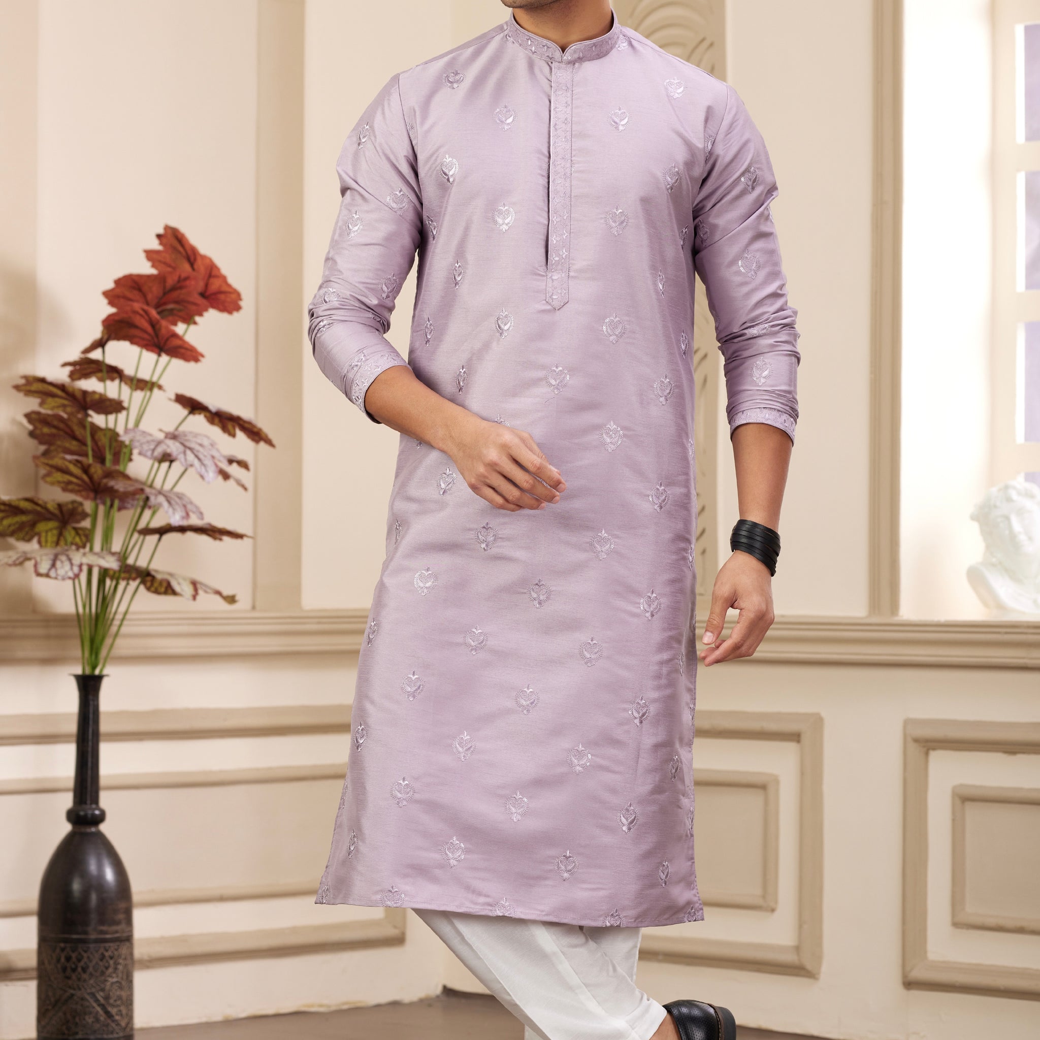 Lavender kurta pajama set for men