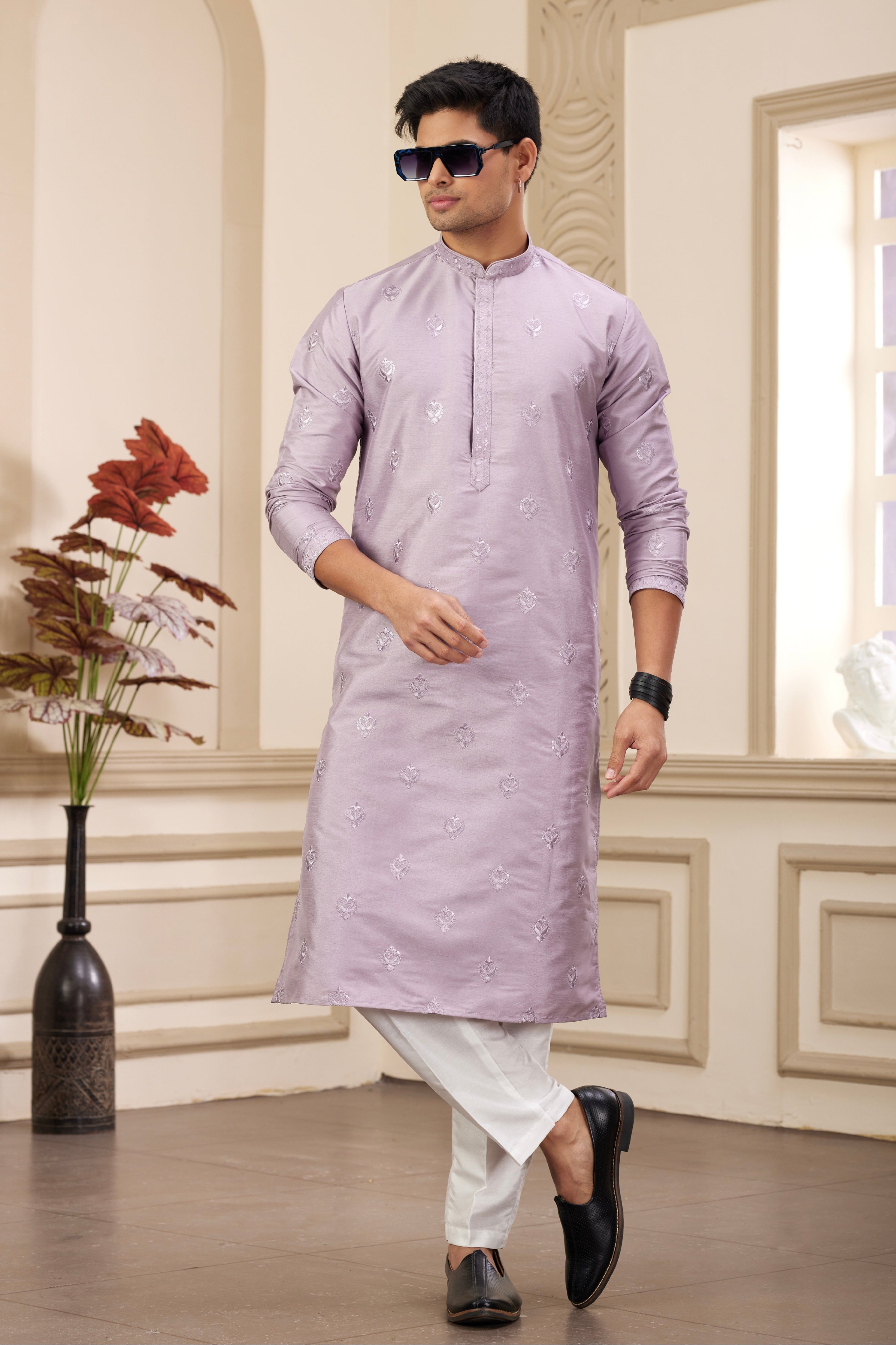 Lavender kurta pajama set for men