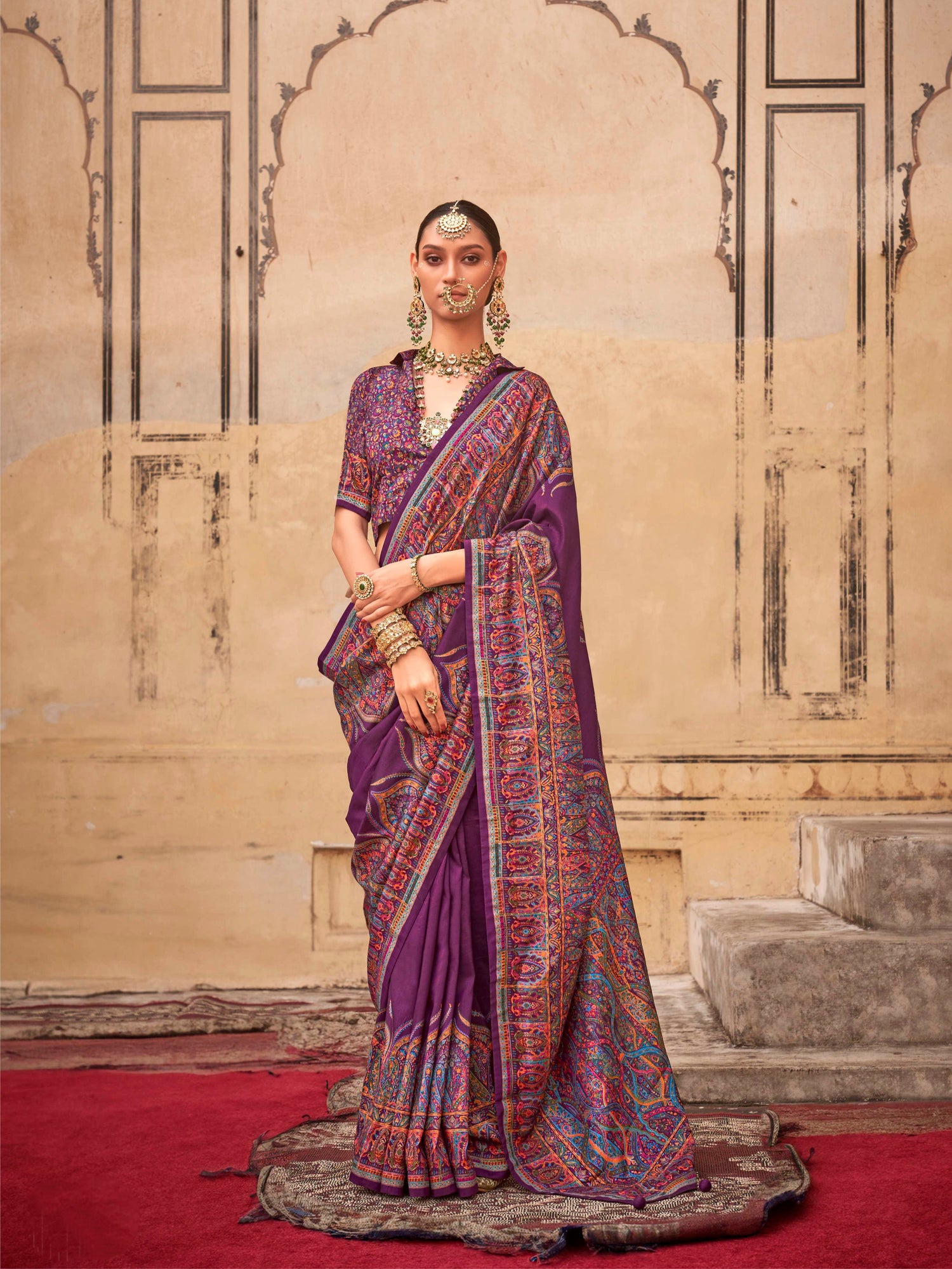 Purple &amp; Red Patola Silk Saree