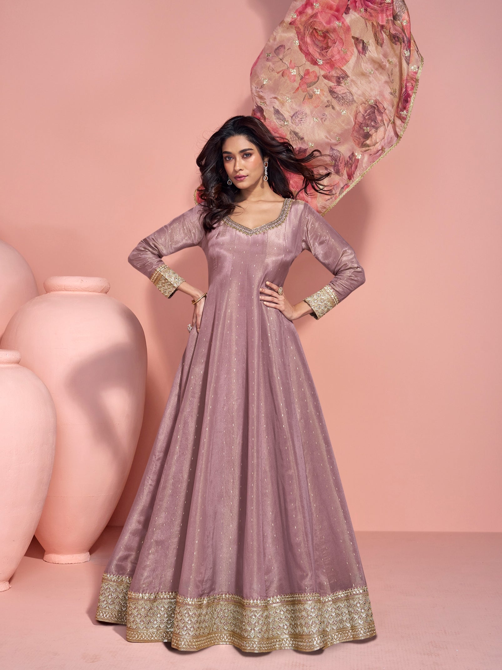 Mauve Purple Heavy Embroidered Anarkali Suit