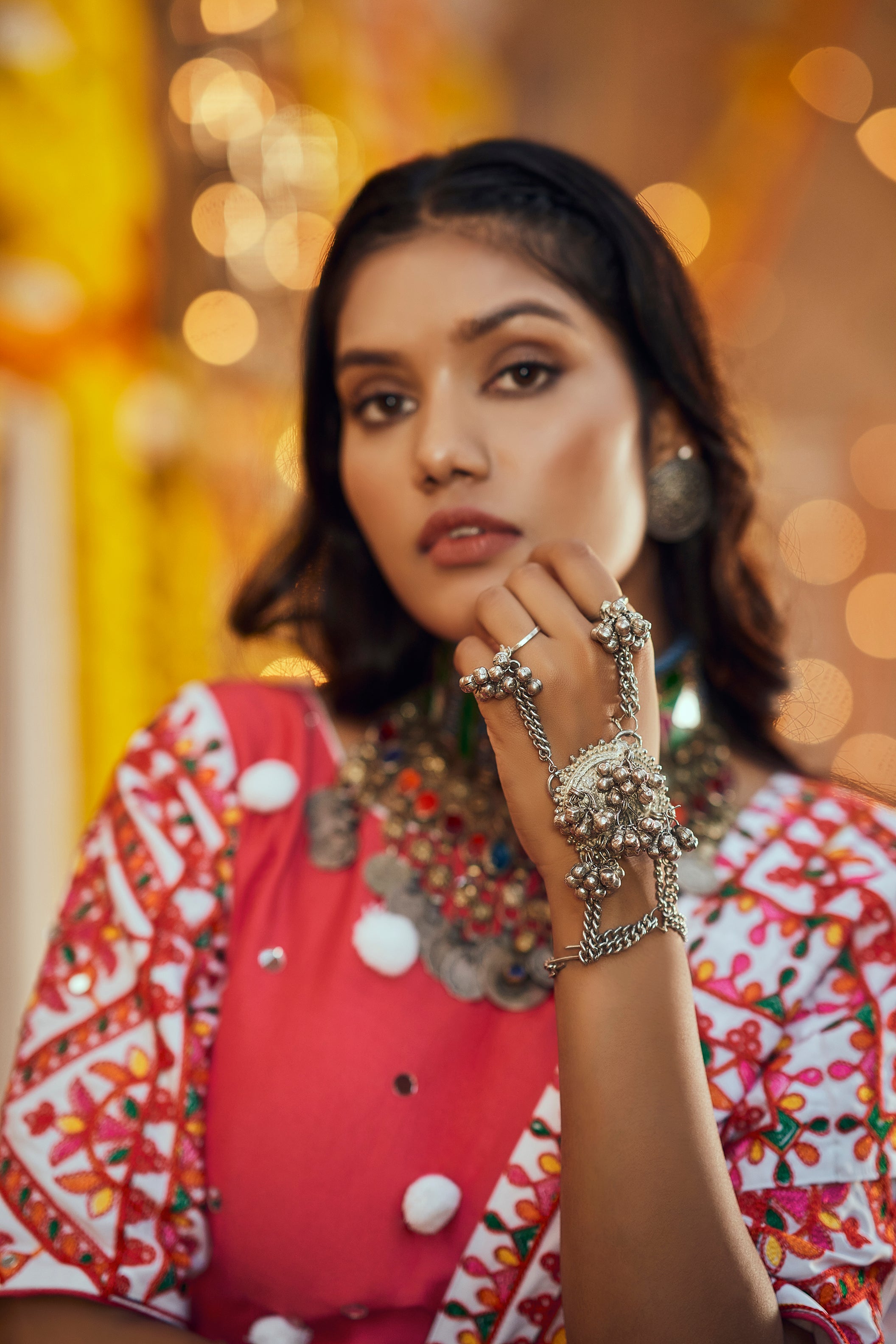 Navratri outfit with pink dupatta