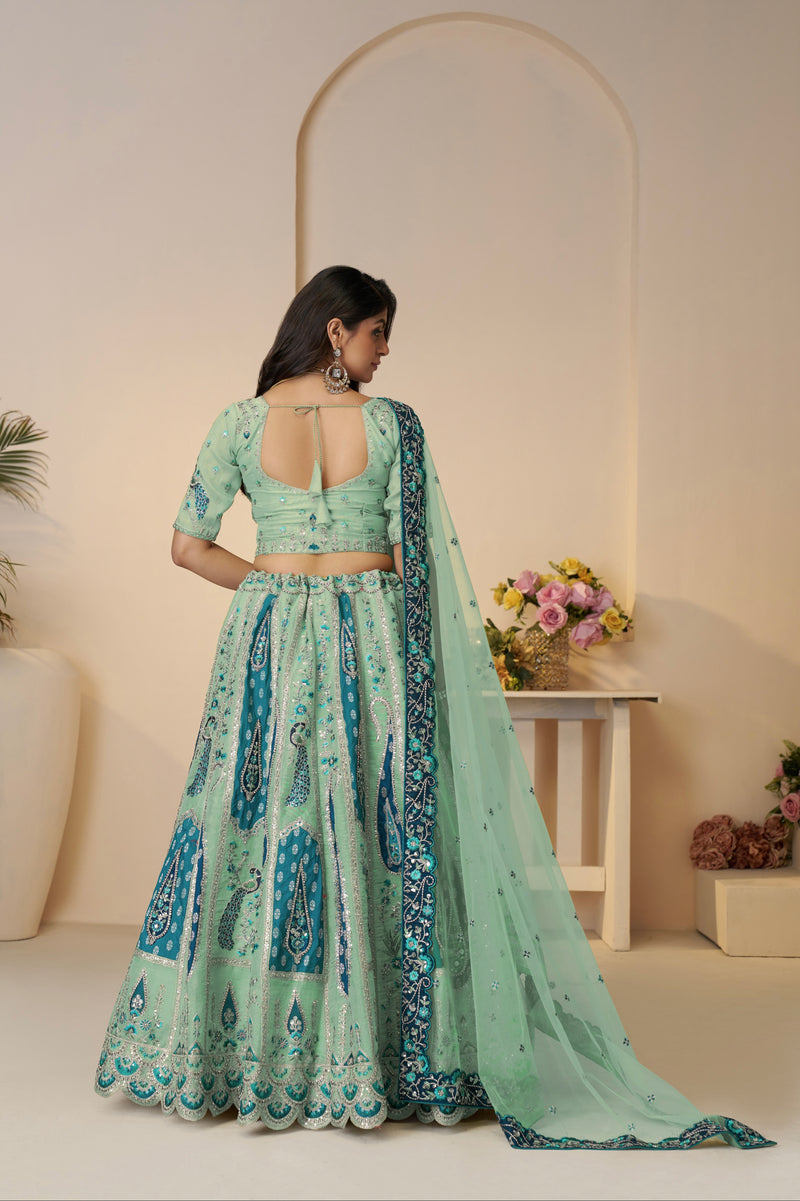Banarasi silk lehenga set in powder blue color