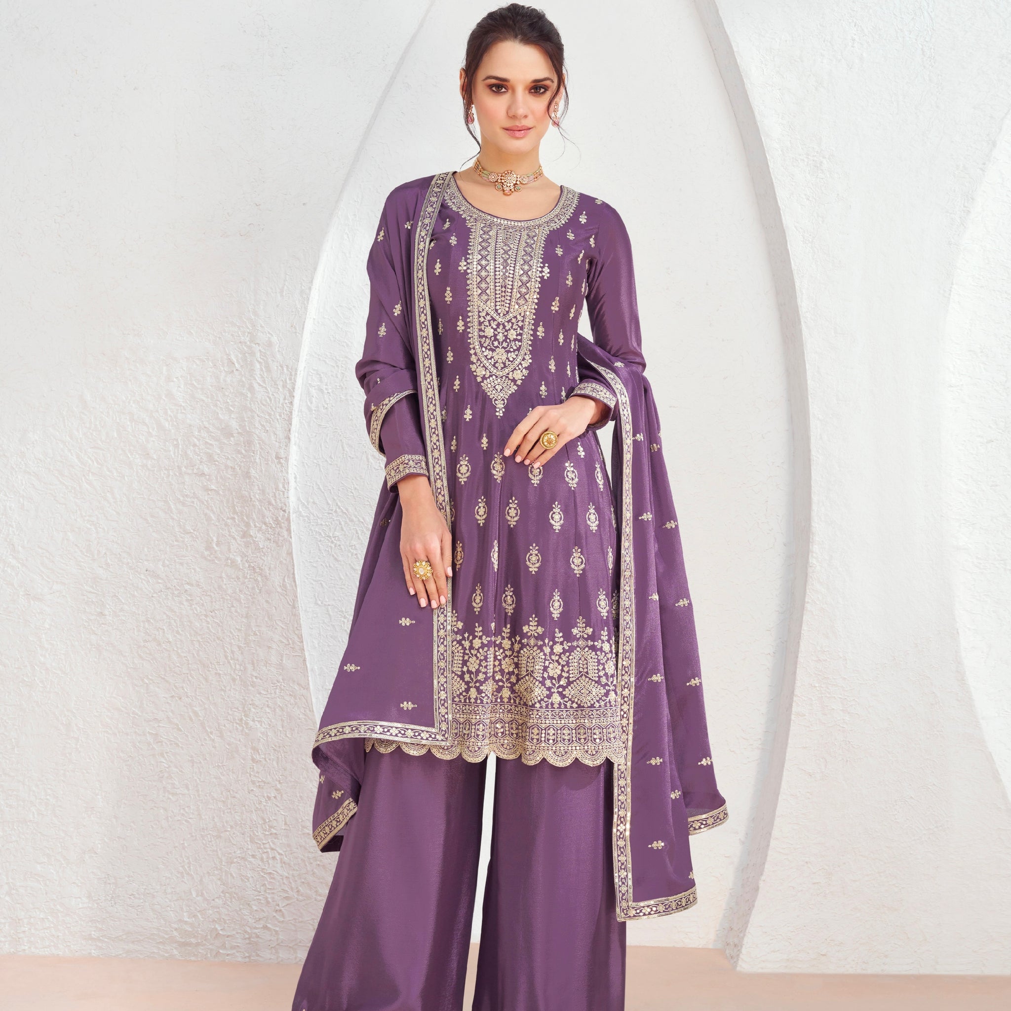 Designer Occasion Wear Latest Premium Chinnon Silk Anarkali Style Salwar Suit