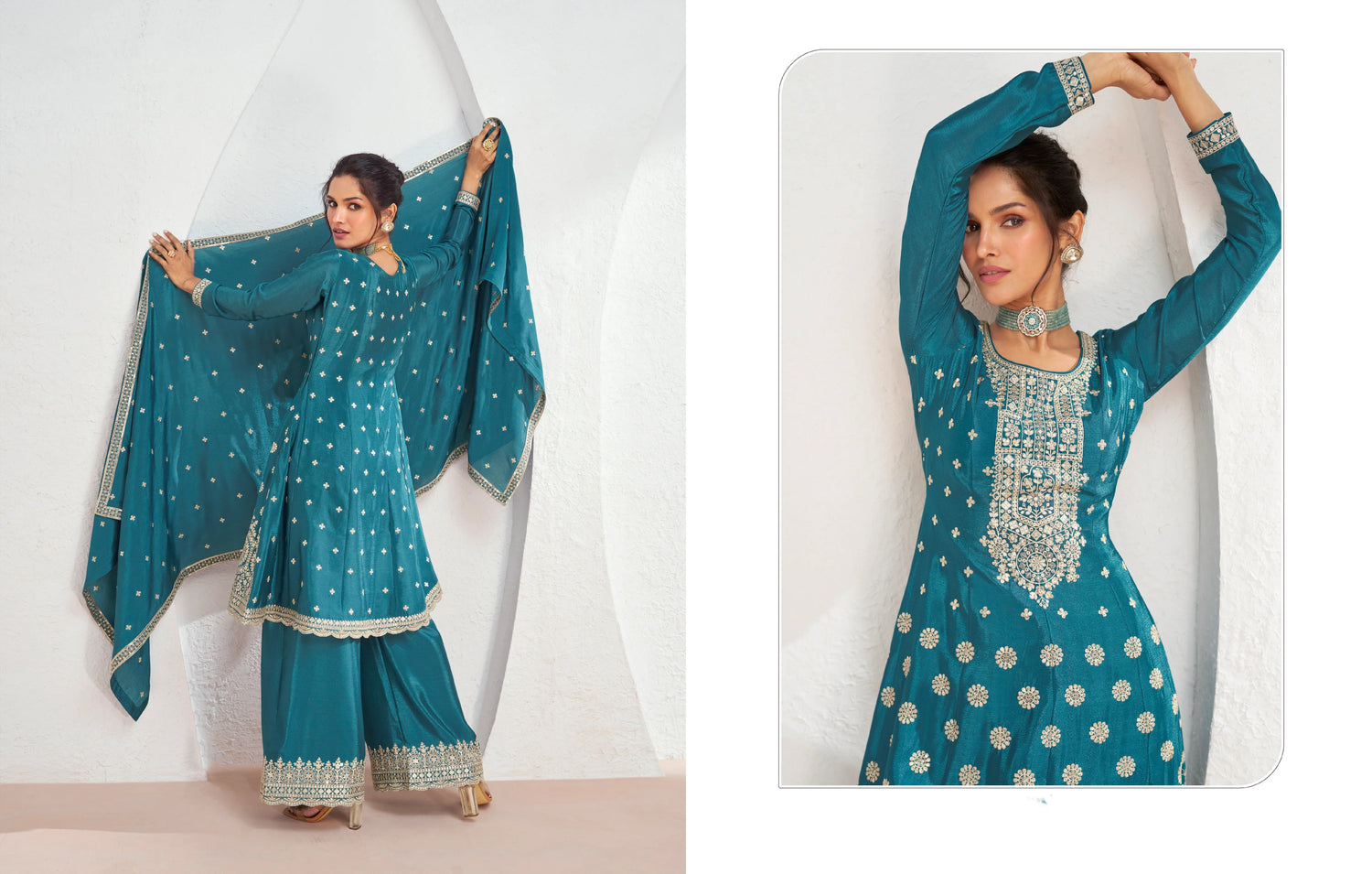 Designer Occasion Wear Latest Premium Chinnon Silk Anarkali Style Salwar Suit