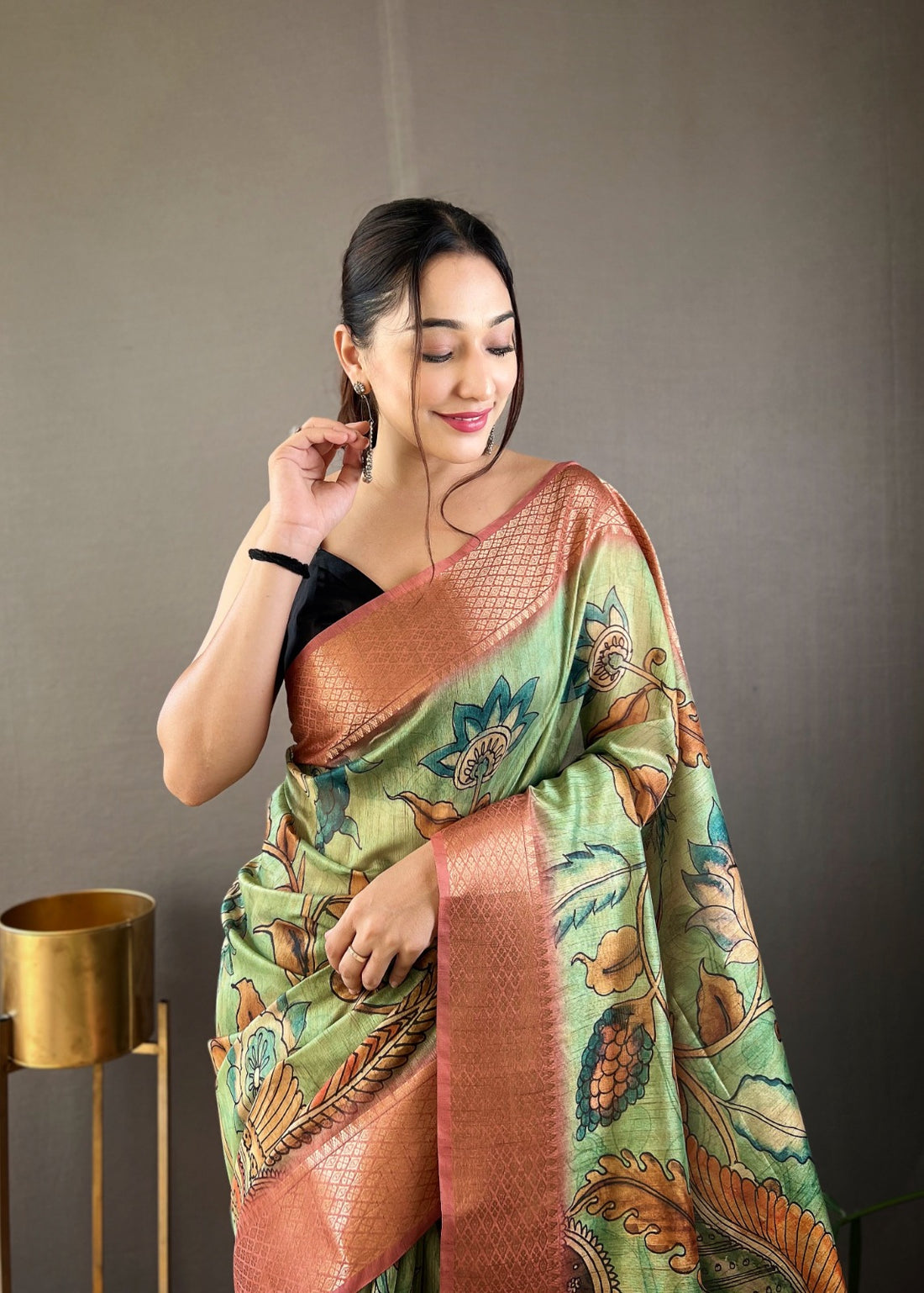 Beautiful Pure tussar Silk Kalamkari Print  Saree