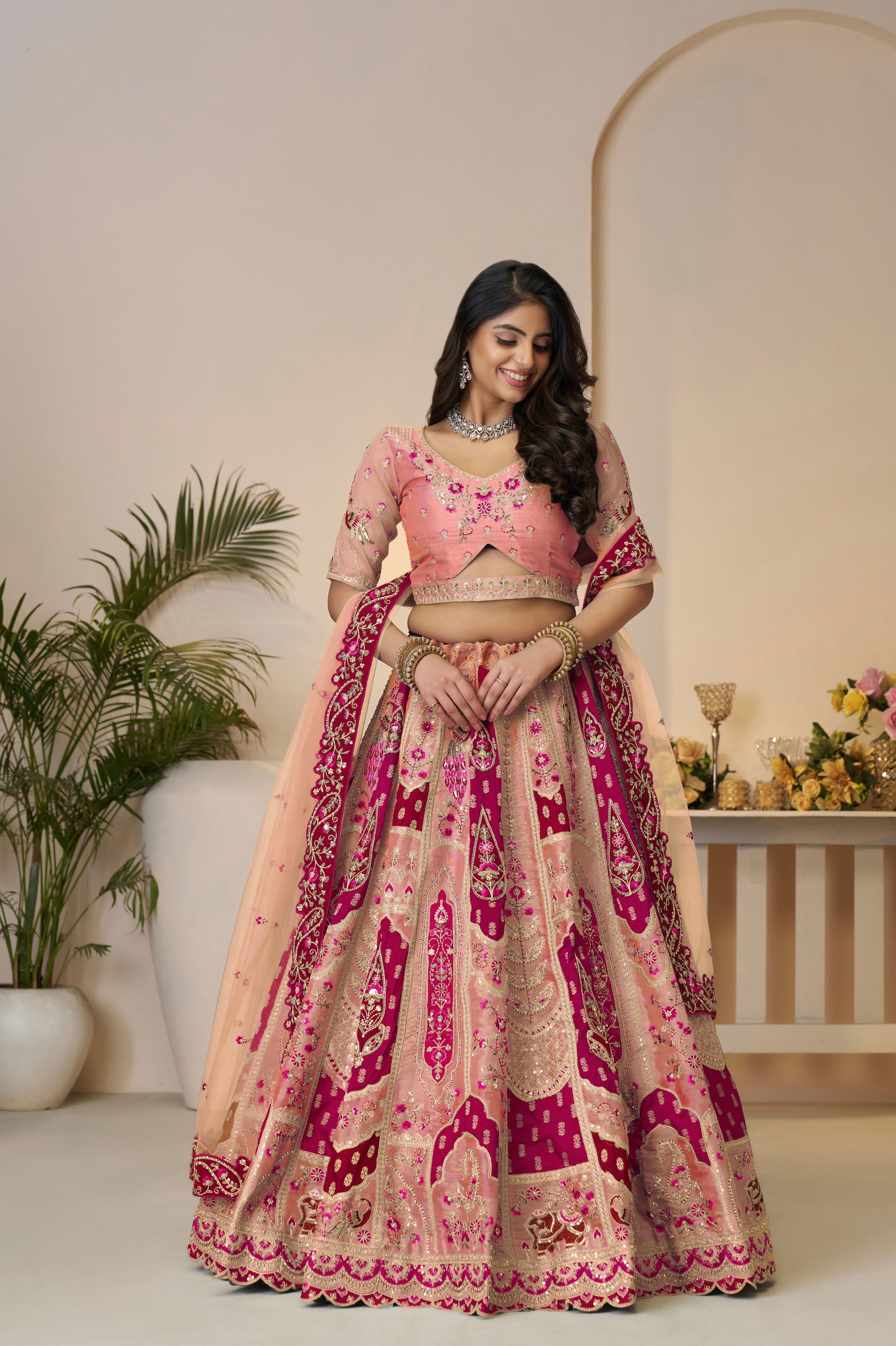 Orange Banarasi Silk Lehenga with Net Dupatta