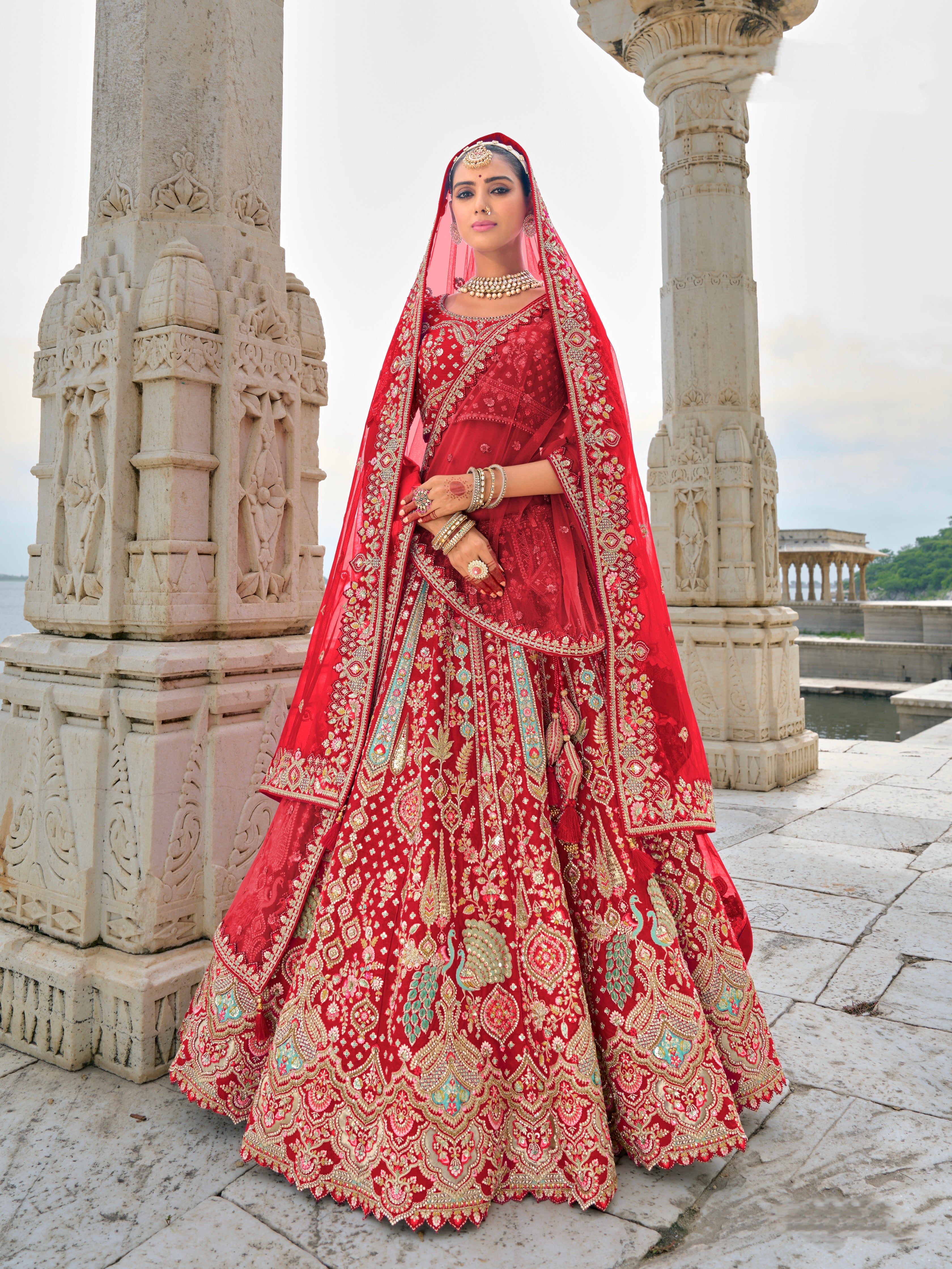 Red Bridal Lehenga with Khatli Embroidery and Heavy Work