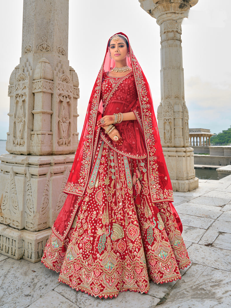 Red Bridal Lehenga with Khatli Embroidery and Heavy Work