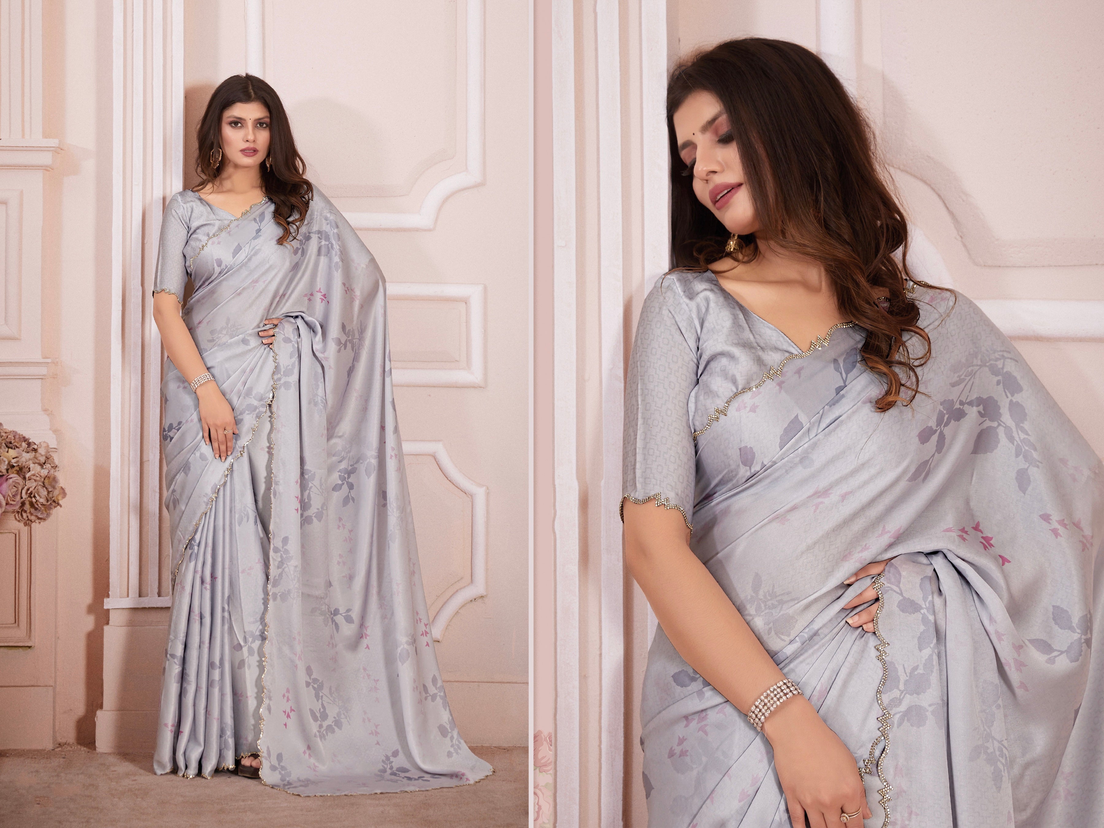 Beautiful Designer Casual Wear Pure Satin Georgette Saree