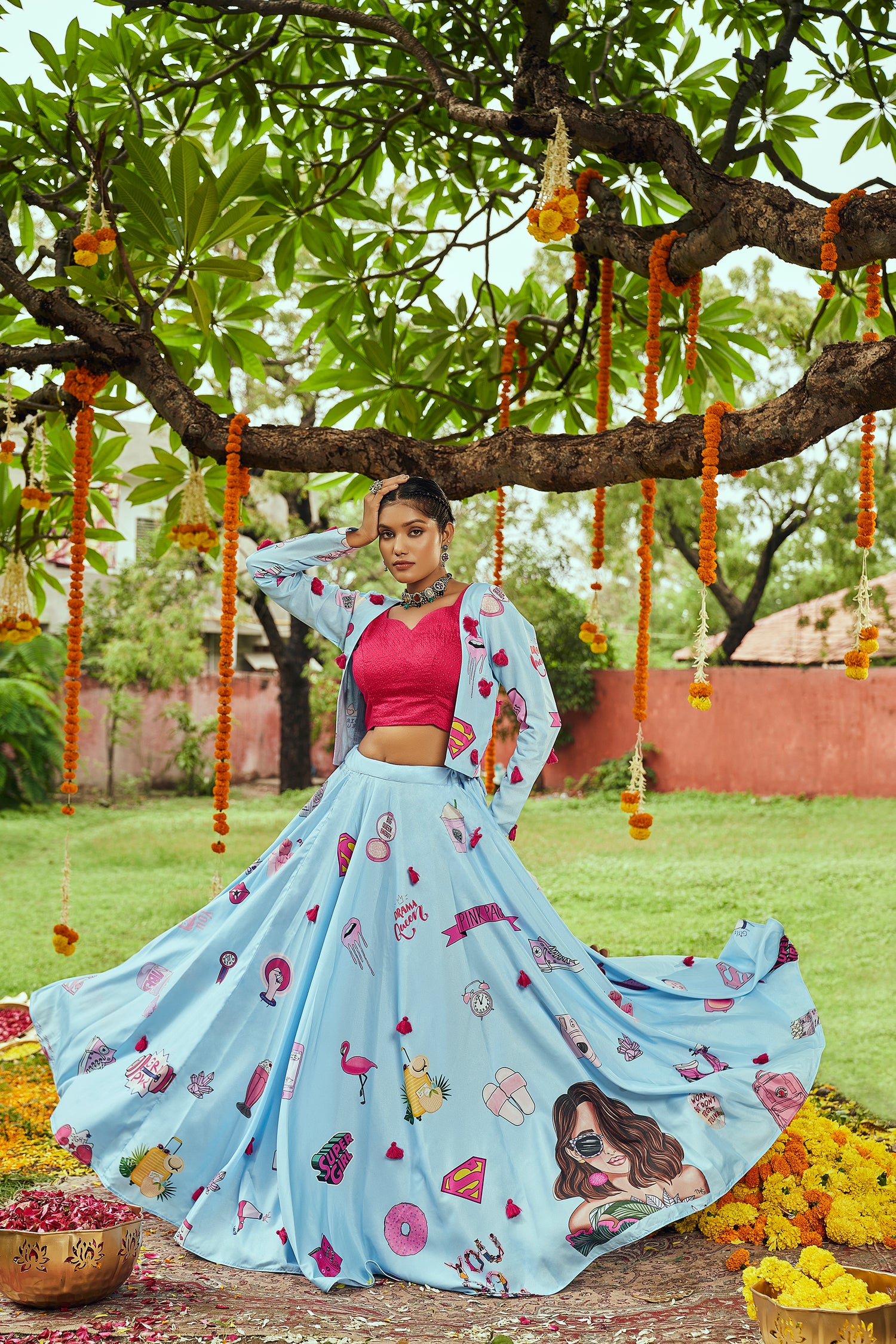 Navratri lehenga with mirror work blouse