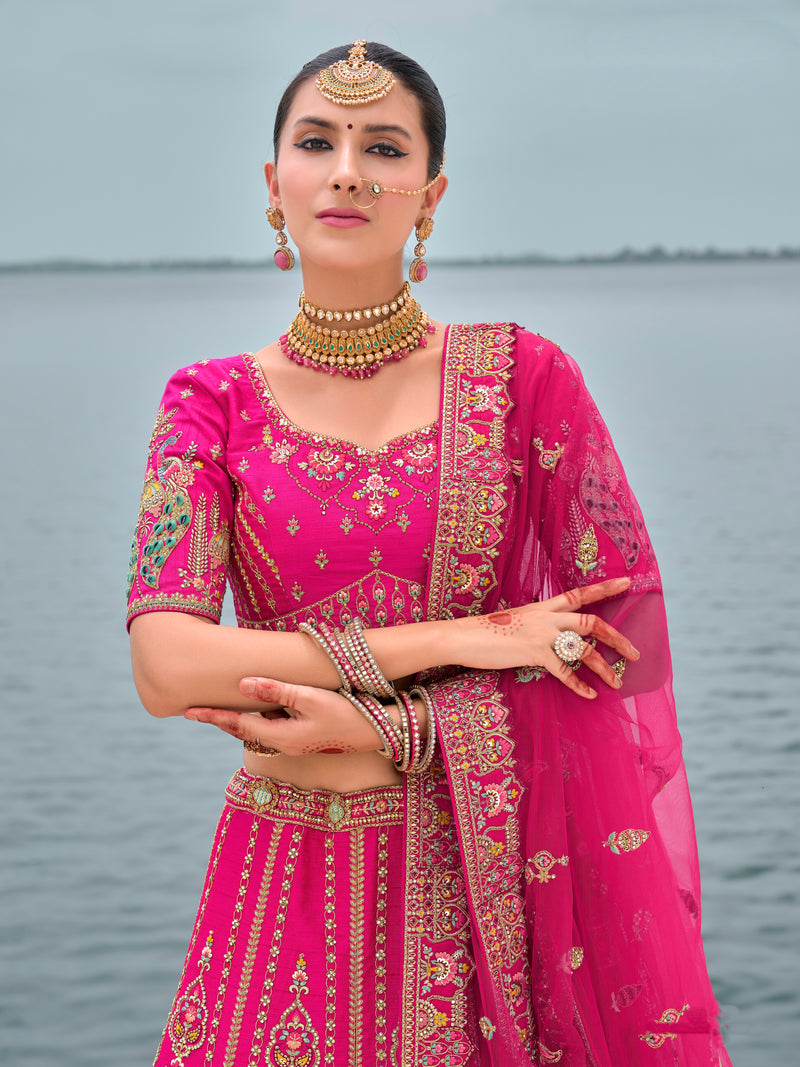 Baby Pink Elegant Bridal Lehenga with Gold Embroidery