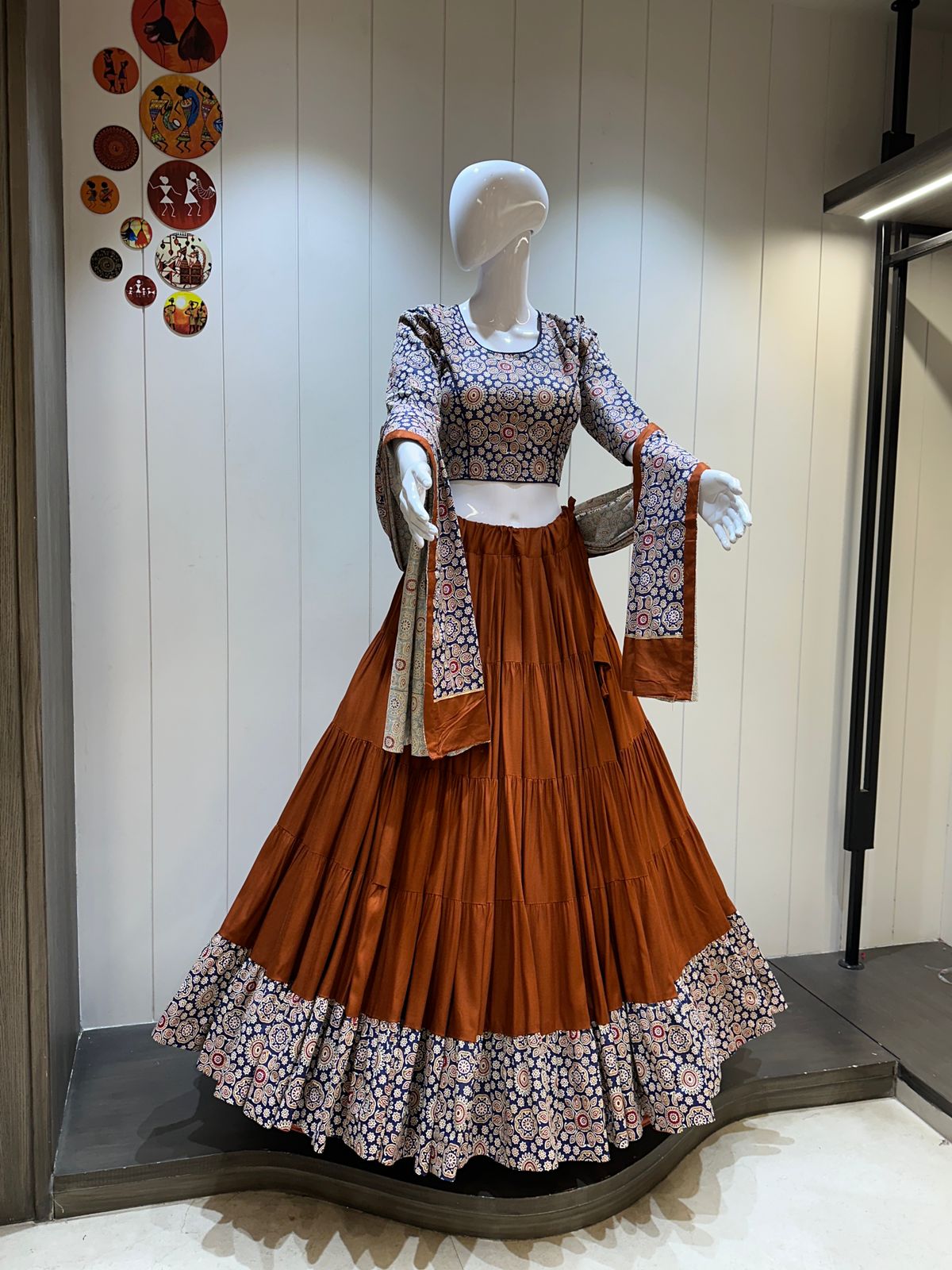 Rust Brown Rayon Chaniya Choli with Printed Dupatta