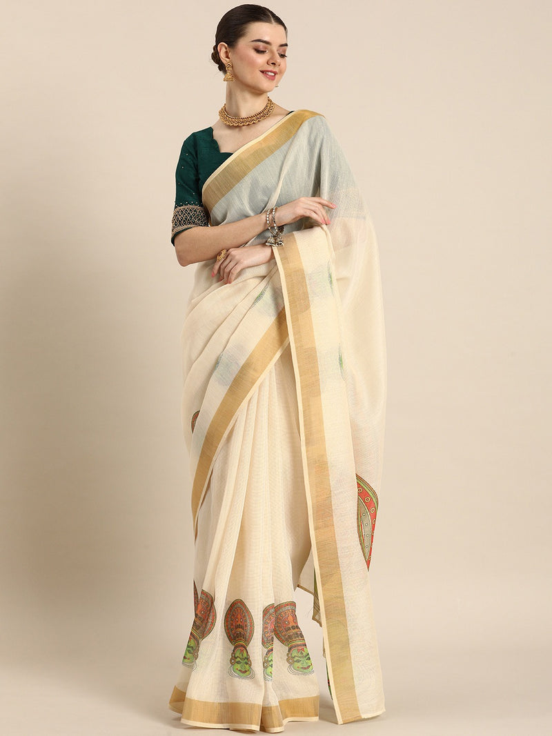 Beautiful Designer Cotton Kasavu Saree