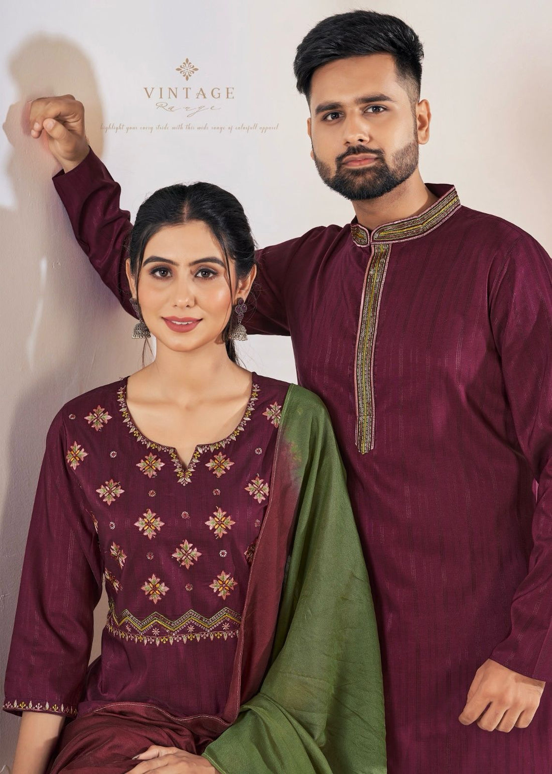 Festival Couple combo of Kurta with Pajama & Kurti with Pants & Dupatta Couple Goal X