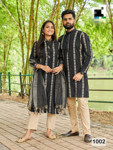Occasion Special Couple combo of Kurta with Pajama & Kurti with Pants & Dupatta Dress