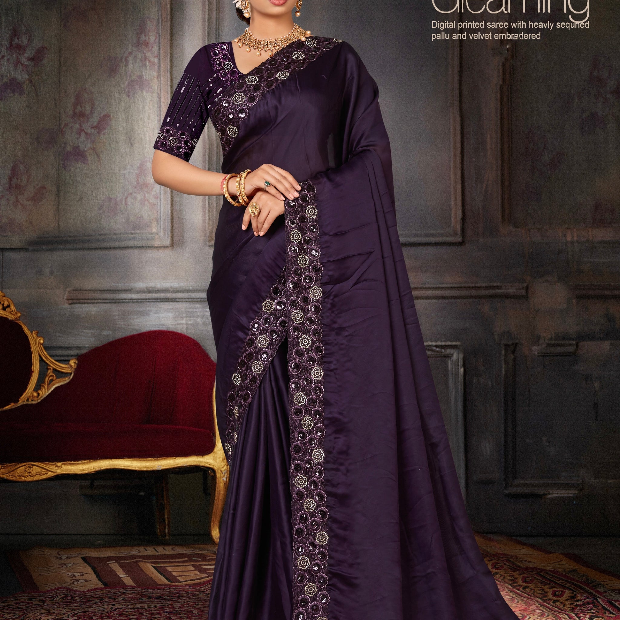 Beautiful Designer Party Wear Georgette With Heavy Sequins Embroidery Saree