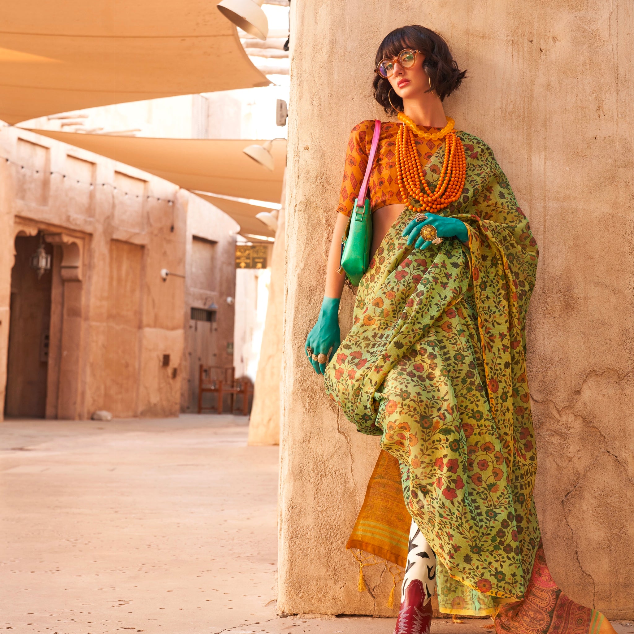 Beautiful Designer Festive Wear Handwoven Zari Tissue Print Saree