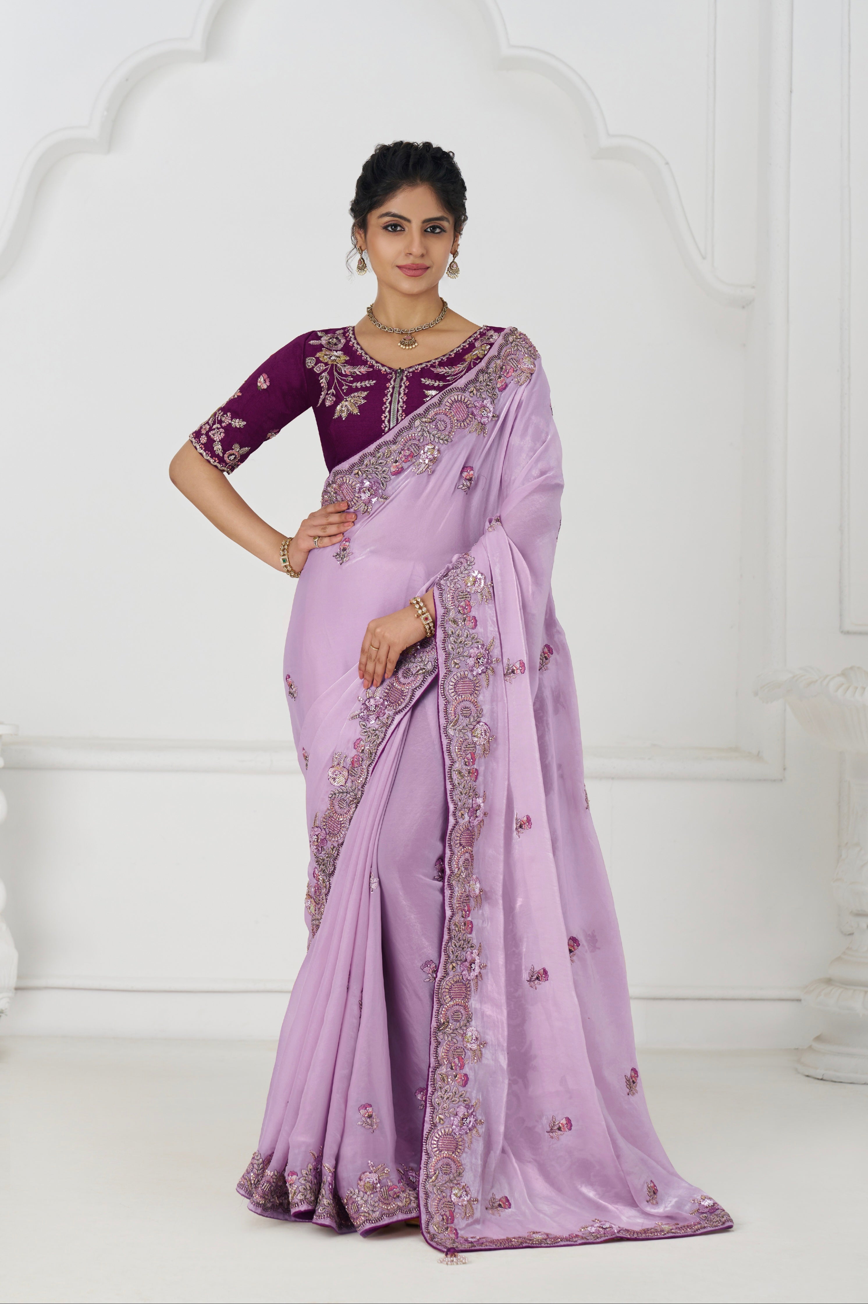 Designer mauve silk saree for wedding functions