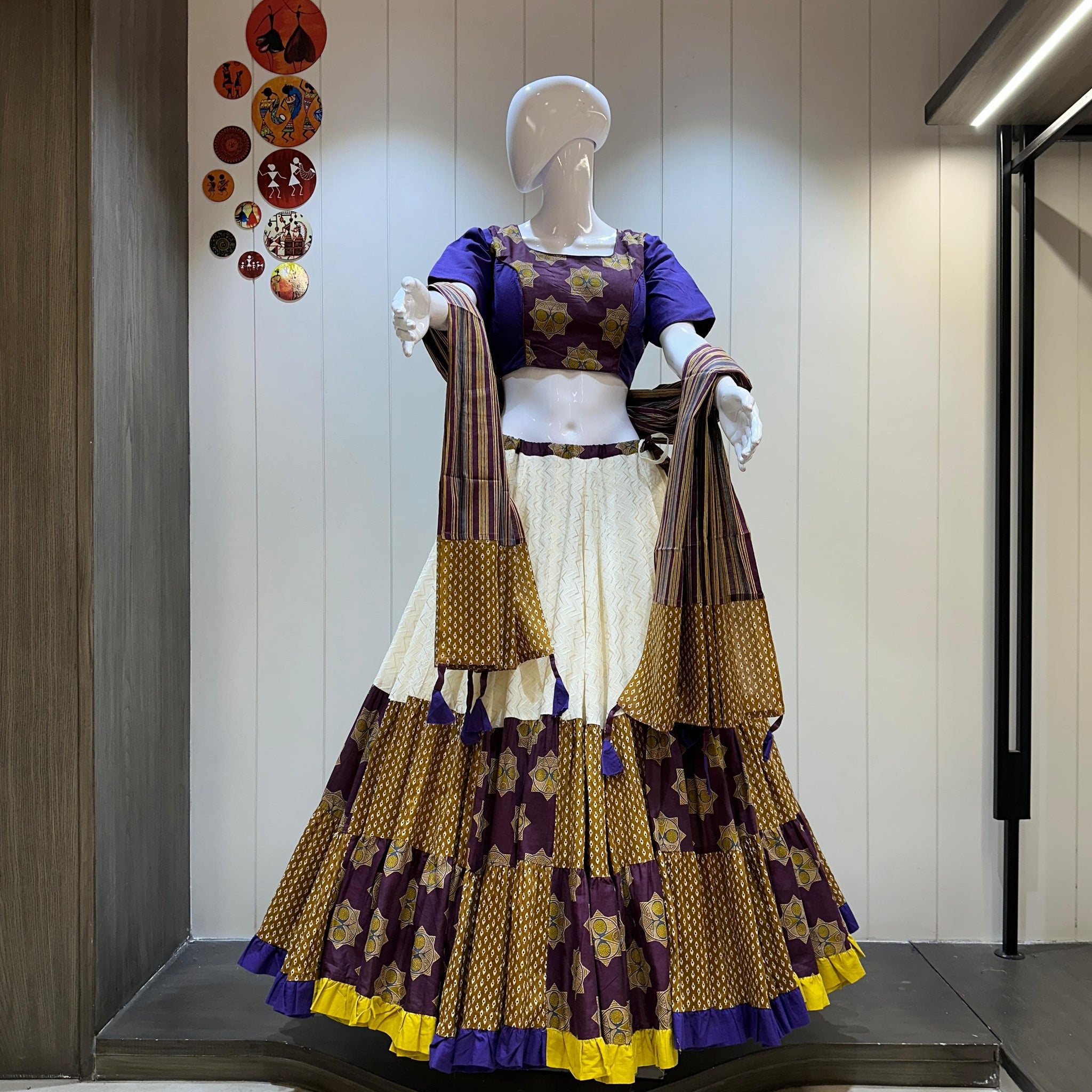 Mustard Purple Cotton Chaniya Choli with Dupatta